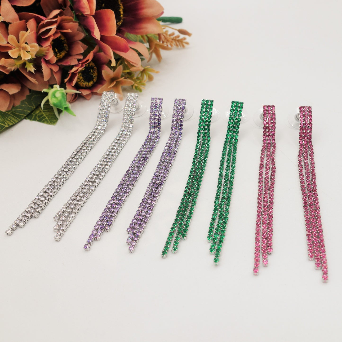 AGNES 3 fili ~ Orecchini a cascata in Cubic Zirconia