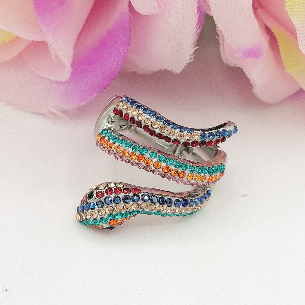 VIPER - Anello serpente regolabile con cubic zirconia