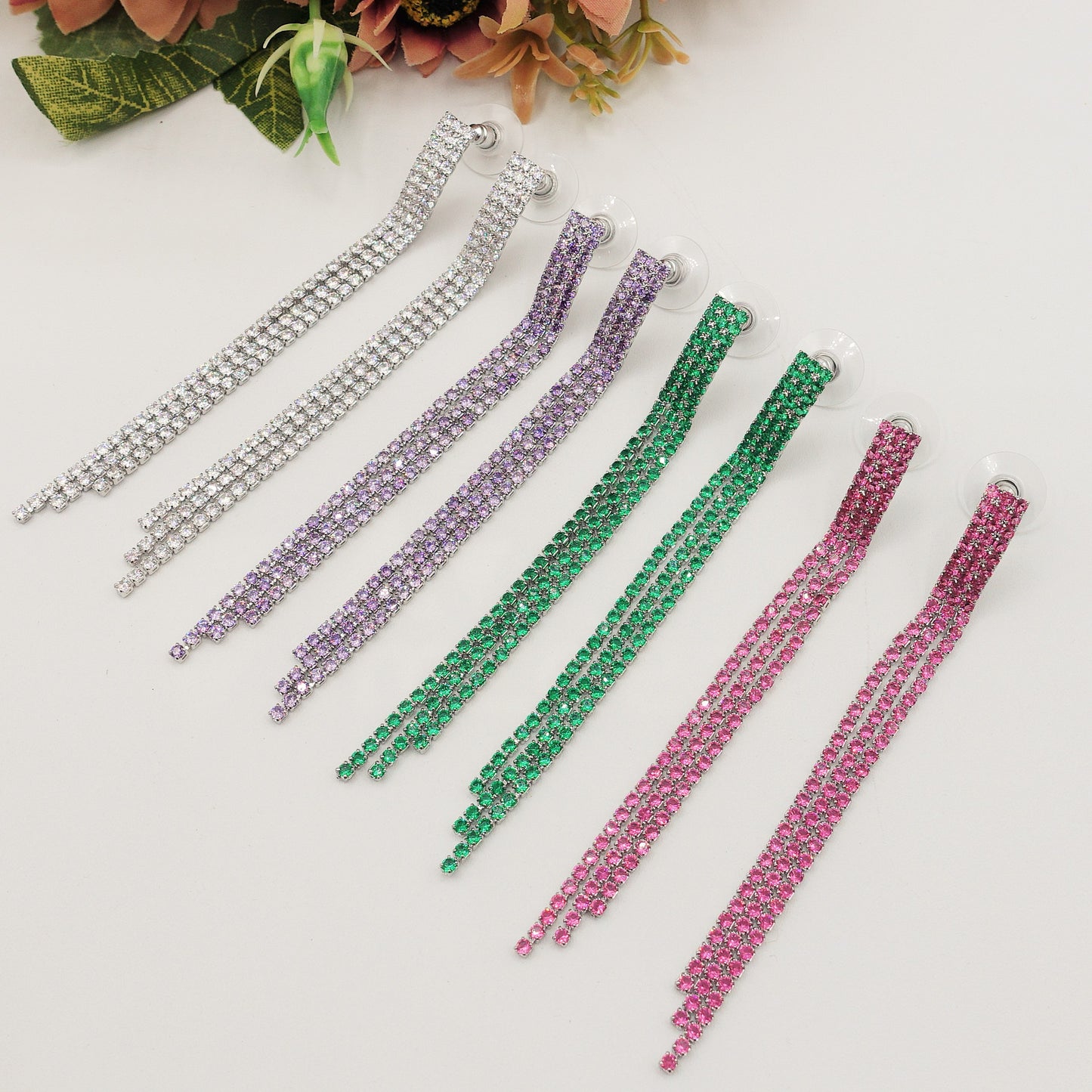 AGNES 3 fili ~ Orecchini a cascata in Cubic Zirconia