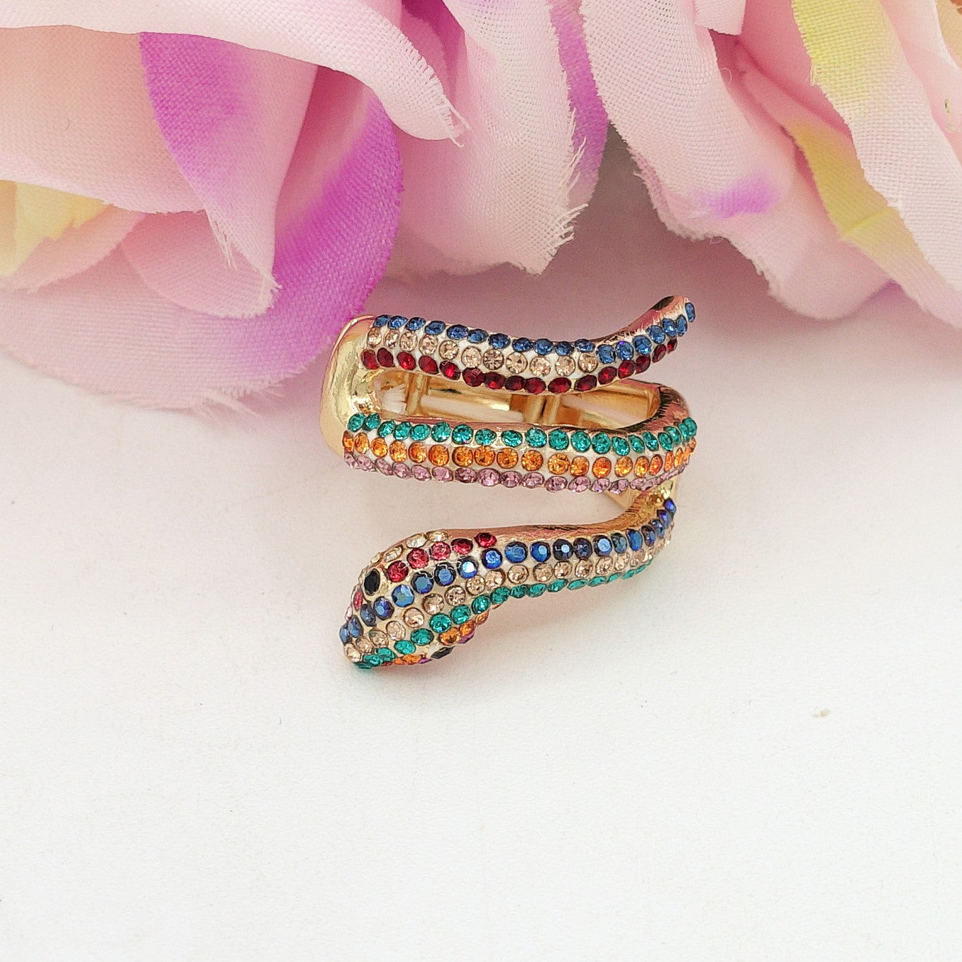 VIPER - Anello serpente regolabile con cubic zirconia