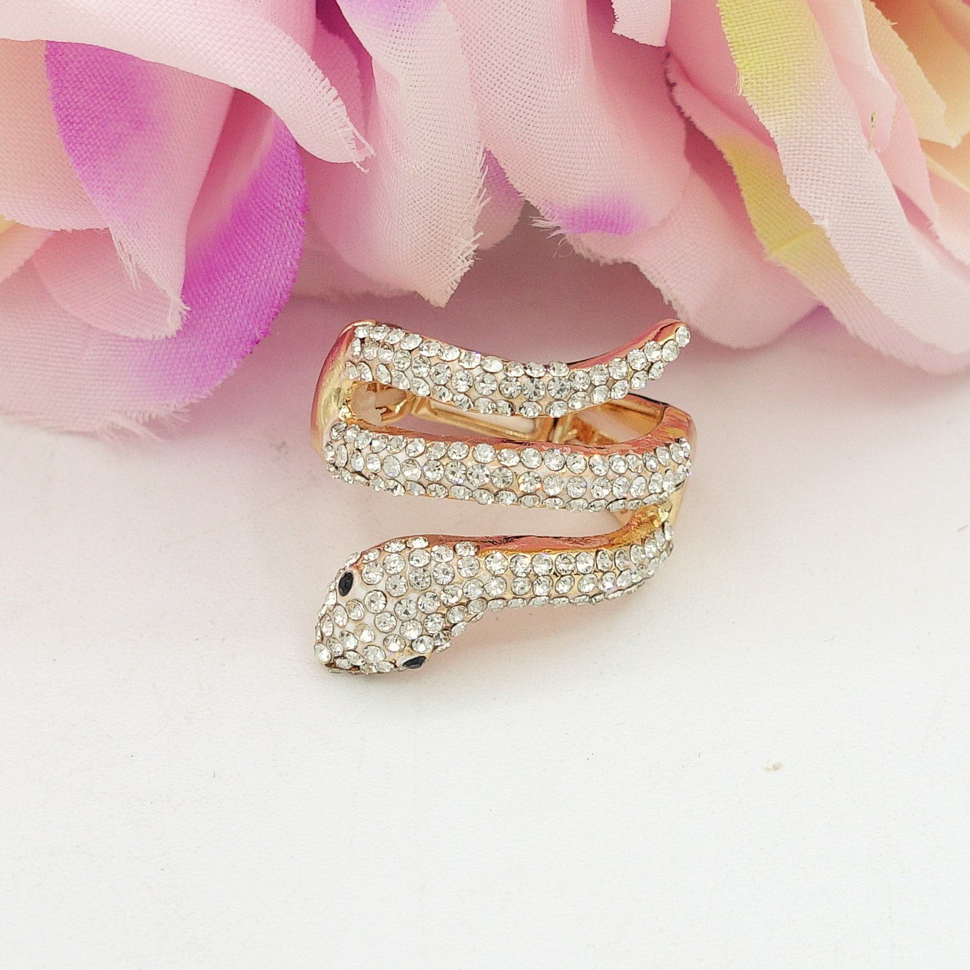 VIPER - Anello serpente regolabile con cubic zirconia