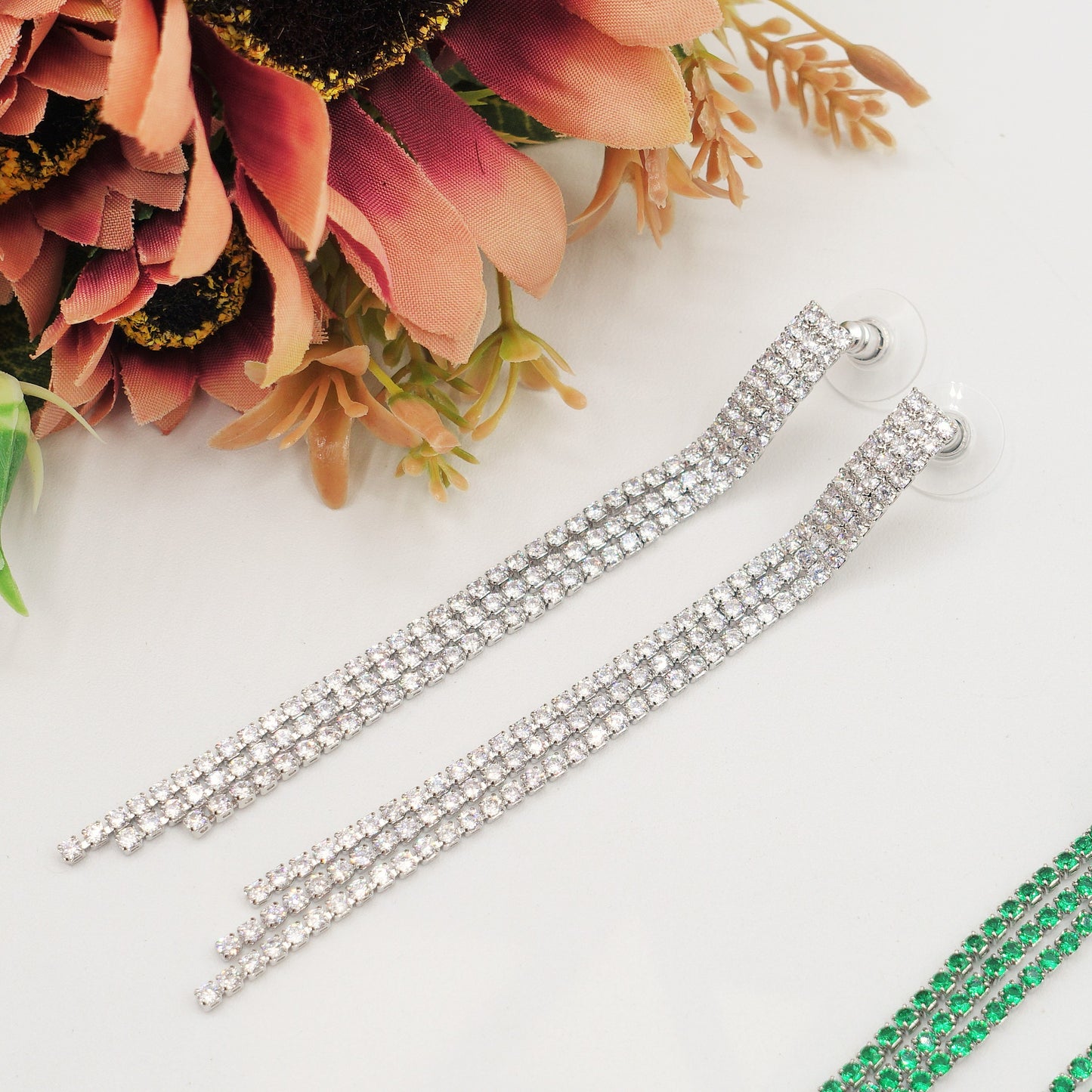 AGNES 3 fili ~ Orecchini a cascata in Cubic Zirconia