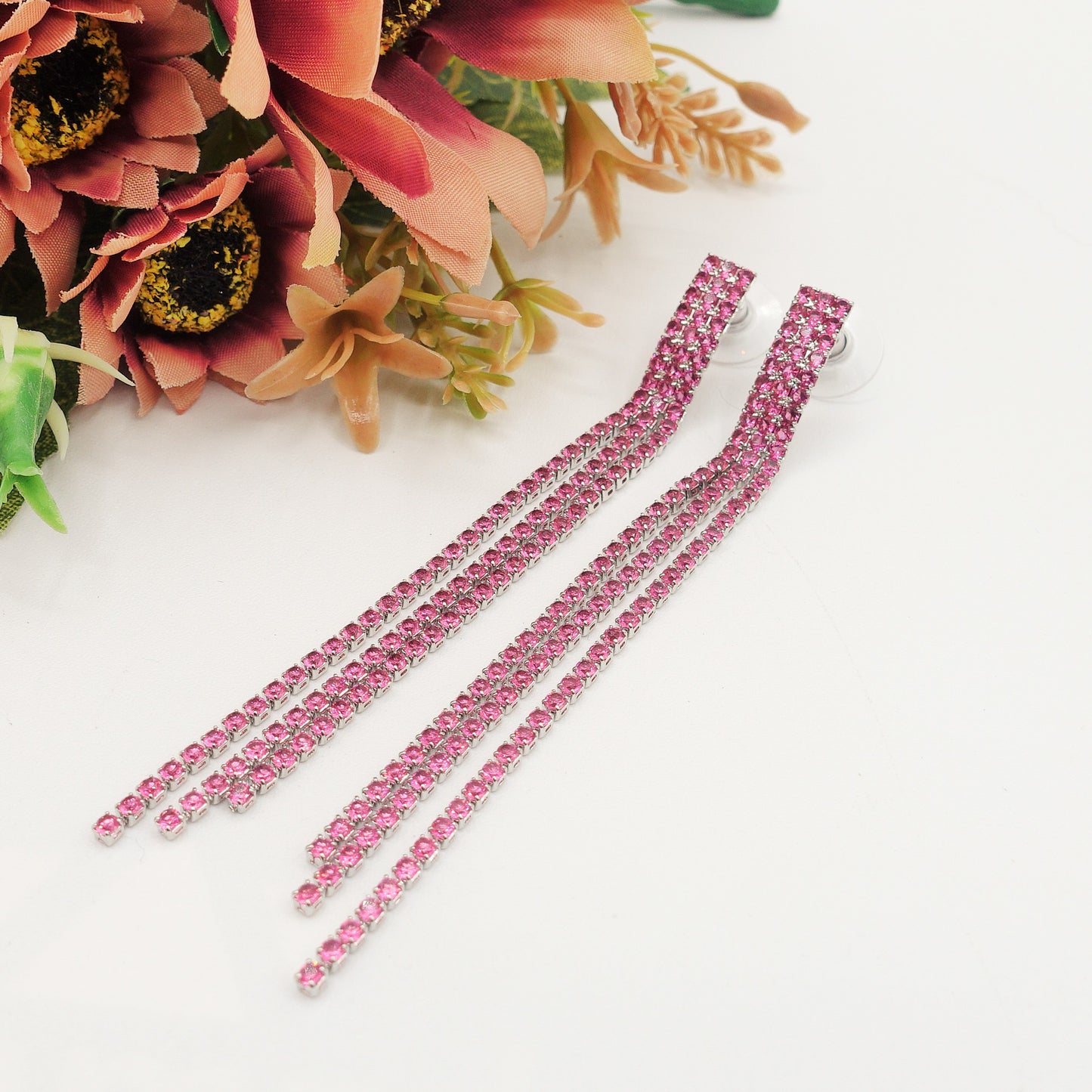 AGNES 3 fili ~ Orecchini a cascata in Cubic Zirconia