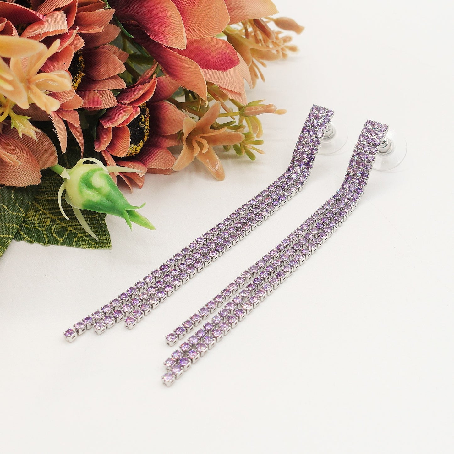 AGNES 3 fili ~ Orecchini a cascata in Cubic Zirconia