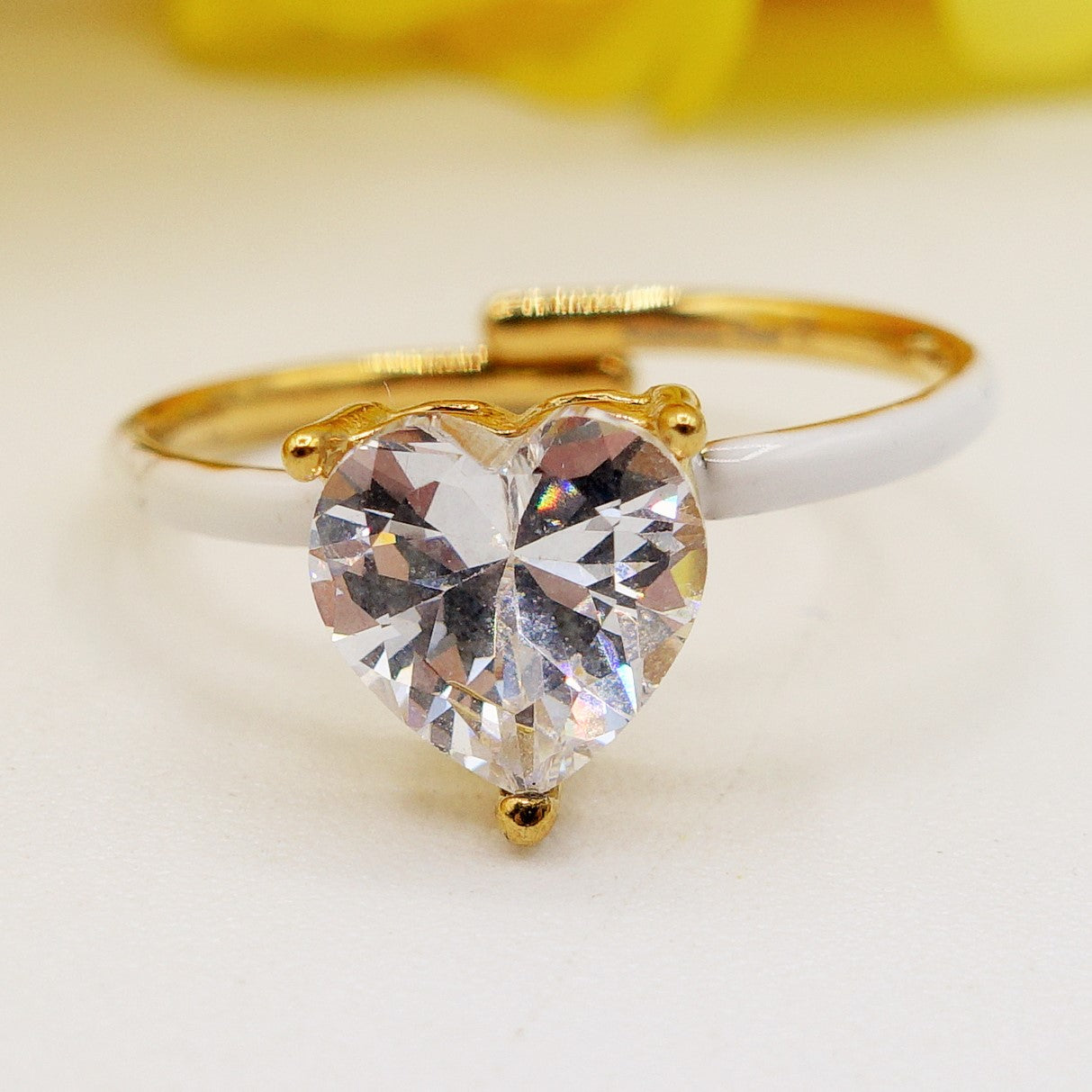 JADE FLUO ~Anello Smaltato ACCIAIO Inossidabile con cuore in zircone