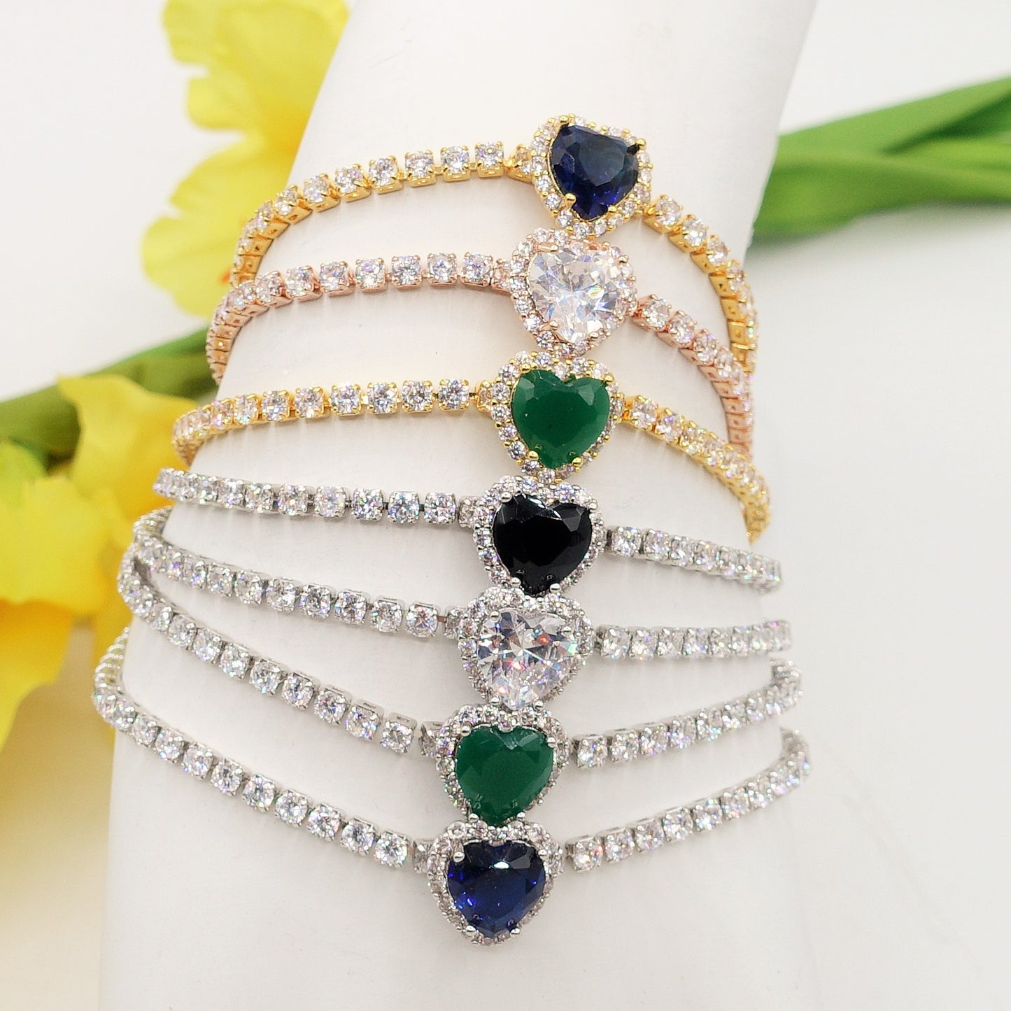 DIANA ~Chunky ~ Bracciale tennis con cuore in Cubic Zirconia