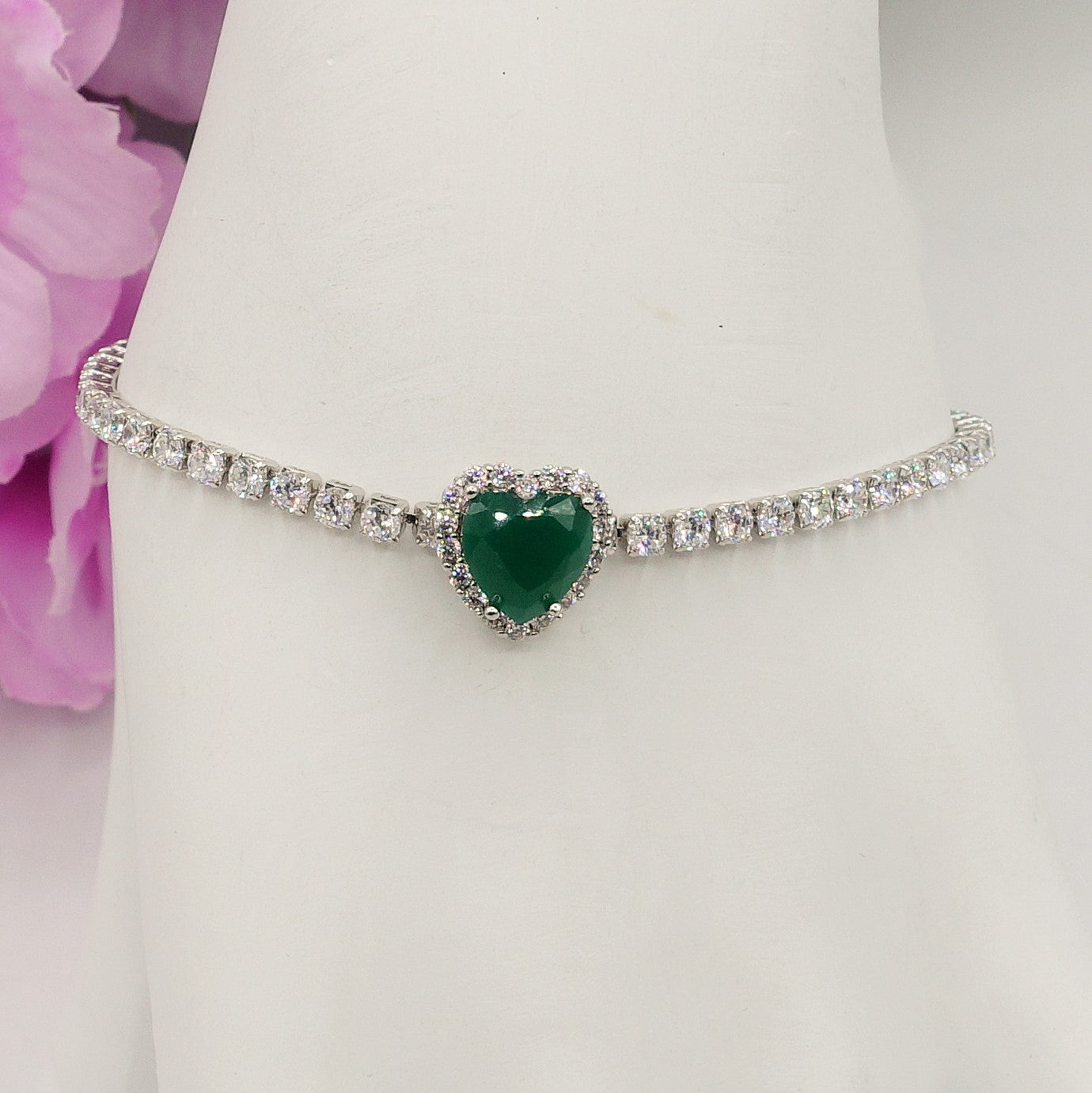 DIANA ~Chunky ~ Bracciale tennis con cuore in Cubic Zirconia