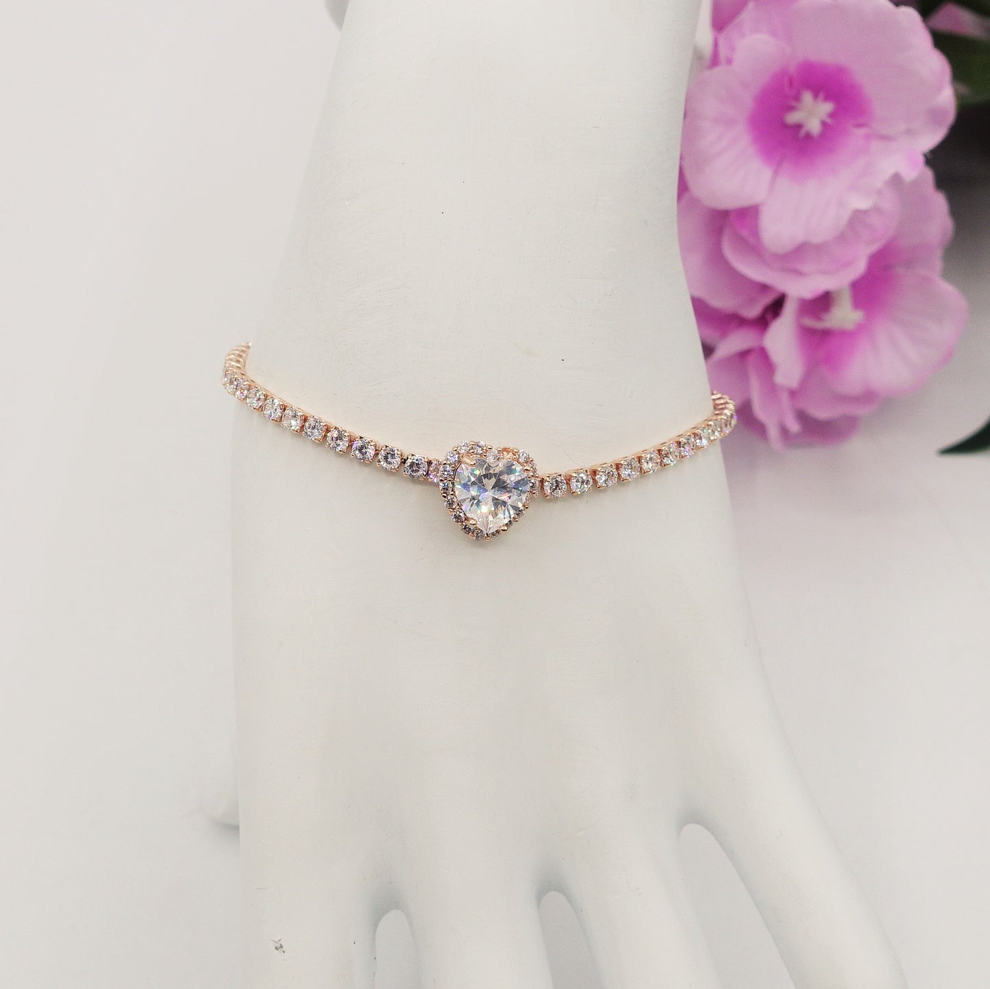 DIANA ~Chunky ~ Bracciale tennis con cuore in Cubic Zirconia