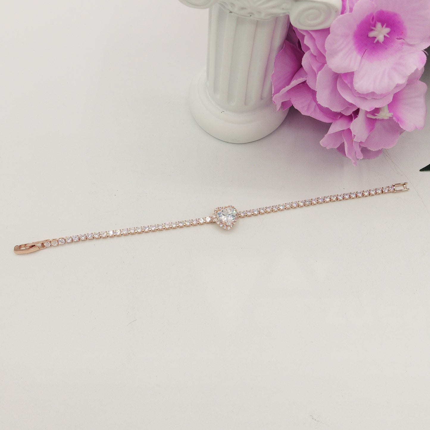 DIANA ~Chunky ~ Bracciale tennis con cuore in Cubic Zirconia