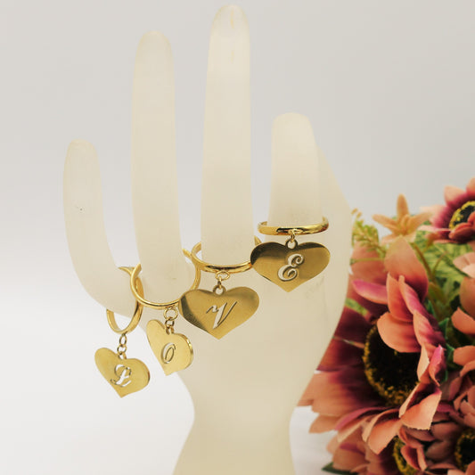 BIG HEART anello iniziali ~ Anello regolabile in ACCIAIO Inossidabile con ciondolo cuore