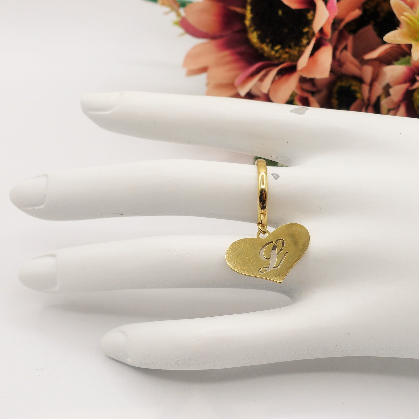 BIG HEART anello iniziali ~ Anello regolabile in ACCIAIO Inossidabile con ciondolo cuore
