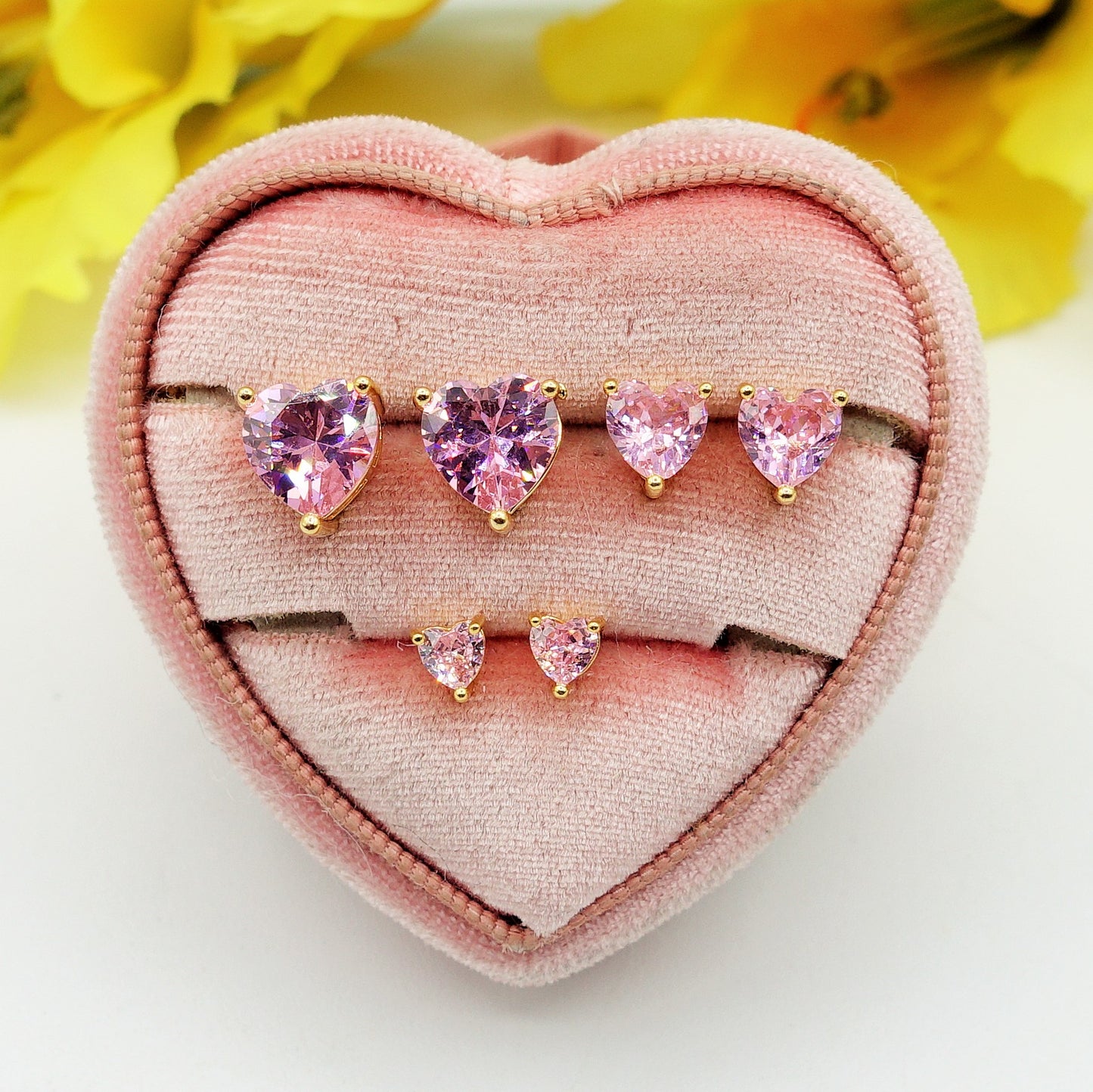 Set 3 Paia-Orecchini punto luce a forma di cuore in Cubic Zirconia-
