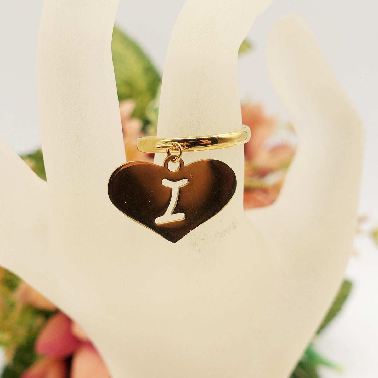 BIG HEART anello iniziali ~ Anello regolabile in ACCIAIO Inossidabile con ciondolo cuore