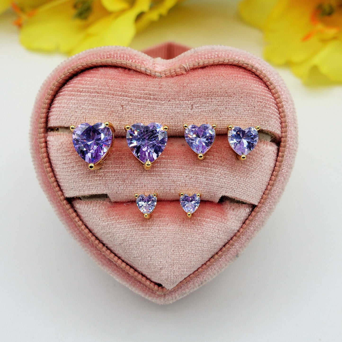 Set 3 Paia-Orecchini punto luce a forma di cuore in Cubic Zirconia-