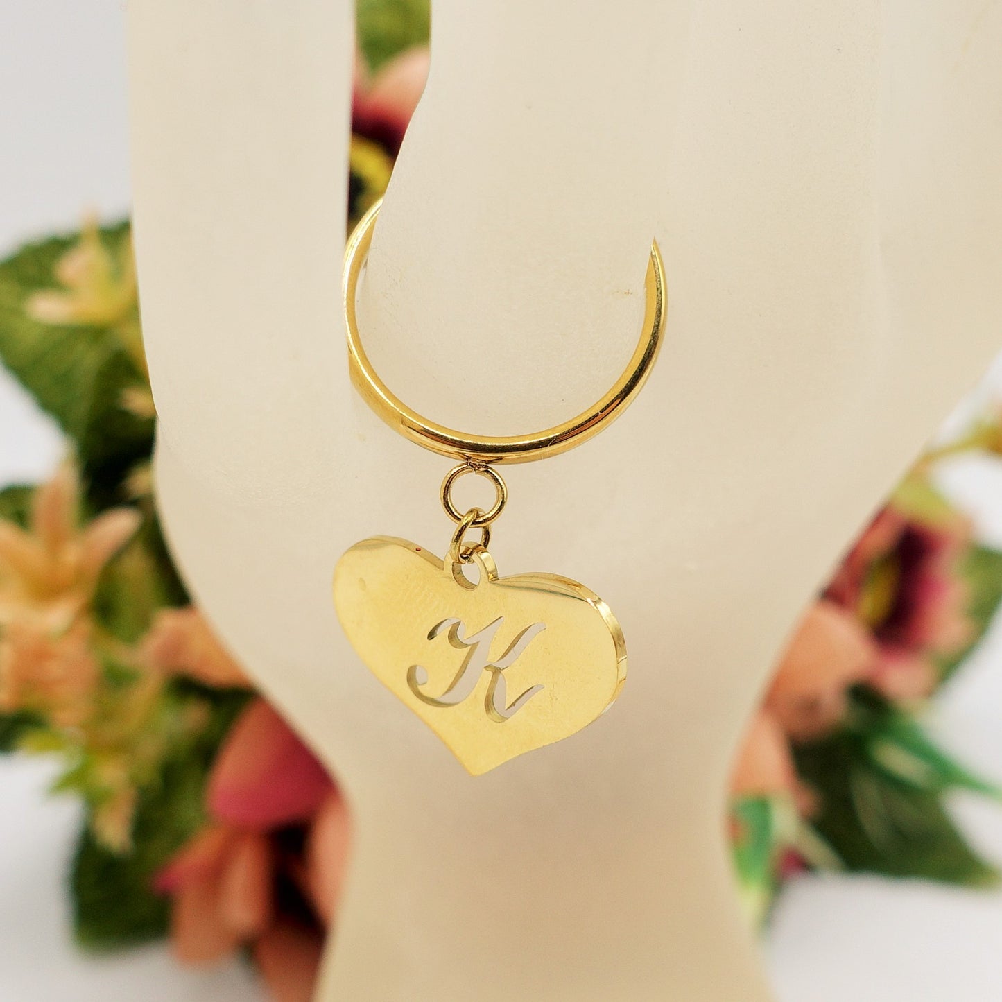 BIG HEART anello iniziali ~ Anello regolabile in ACCIAIO Inossidabile con ciondolo cuore