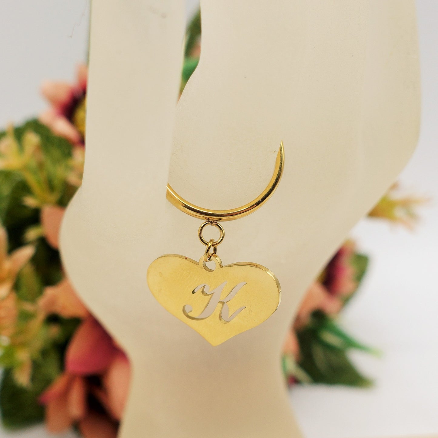BIG HEART anello iniziali ~ Anello regolabile in ACCIAIO Inossidabile con ciondolo cuore