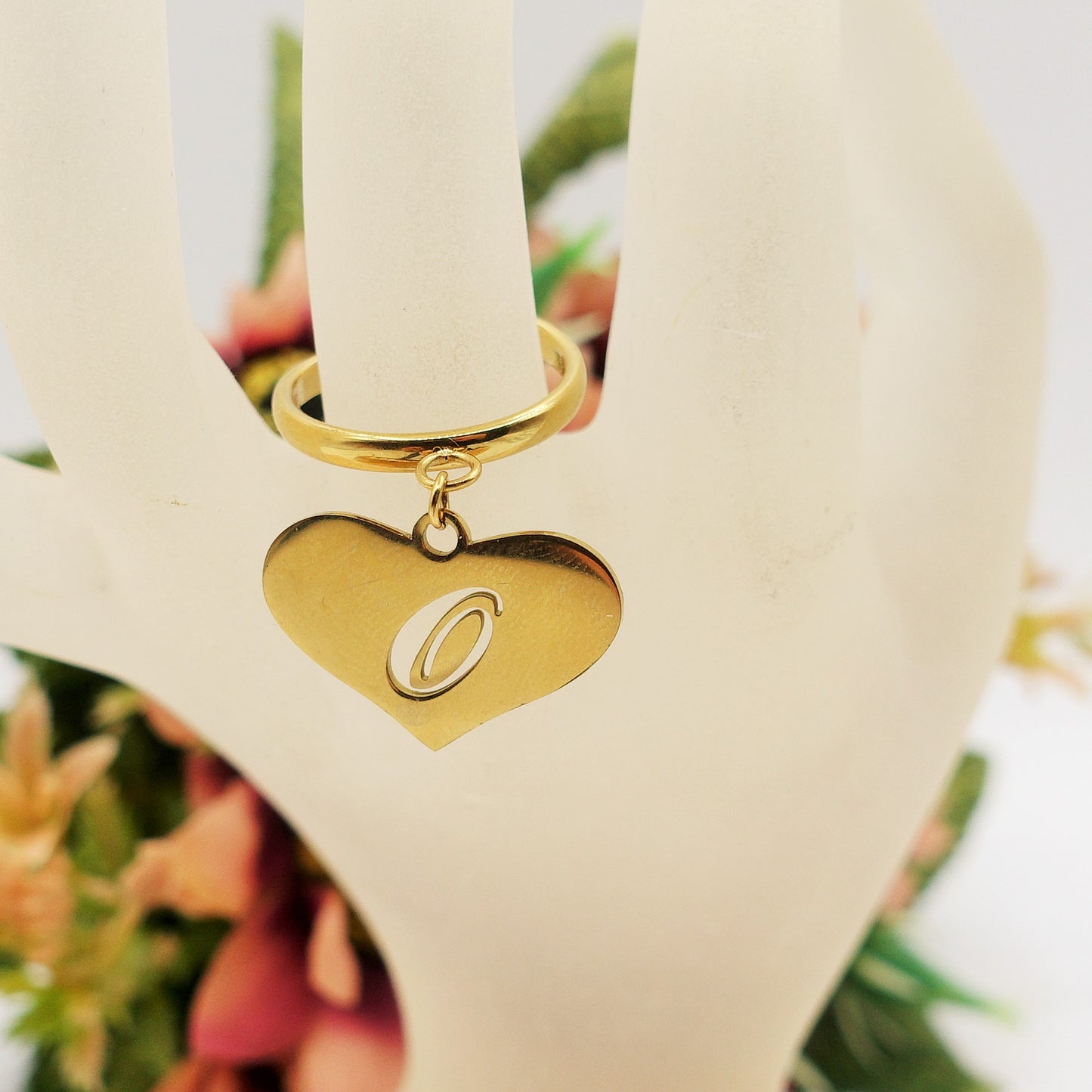 BIG HEART anello iniziali ~ Anello regolabile in ACCIAIO Inossidabile con ciondolo cuore