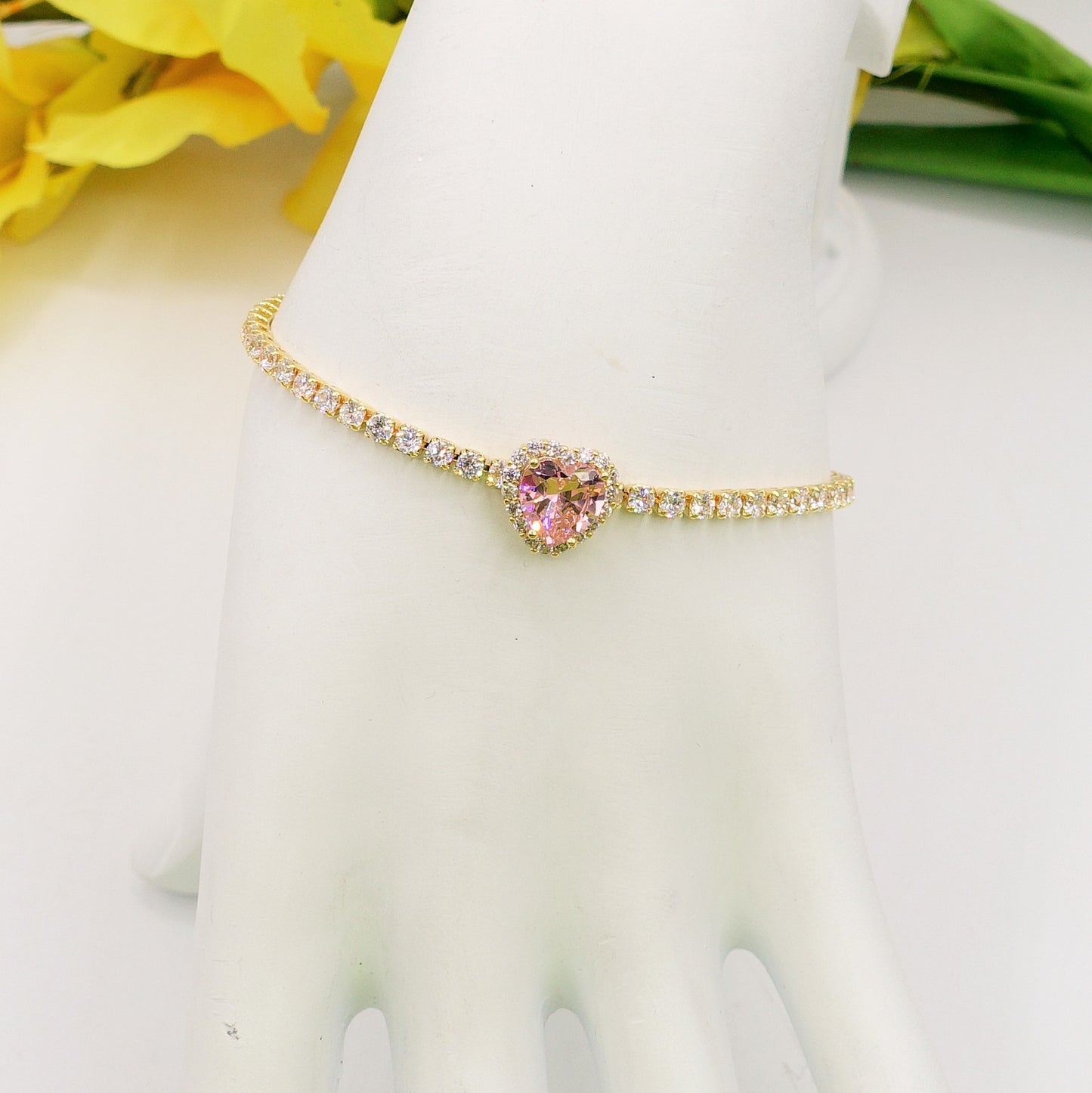 DIANA ~Chunky ~ Bracciale tennis con cuore in Cubic Zirconia