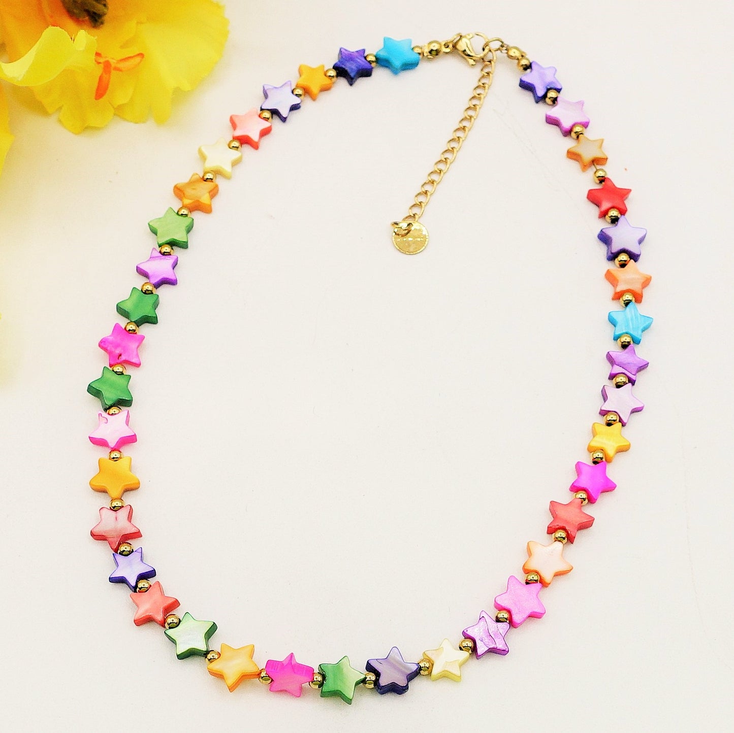 PEACH- ACCIAIO INOSSIDABILE-CHOKER IN MADREPERLA A FORMA DI STELLE