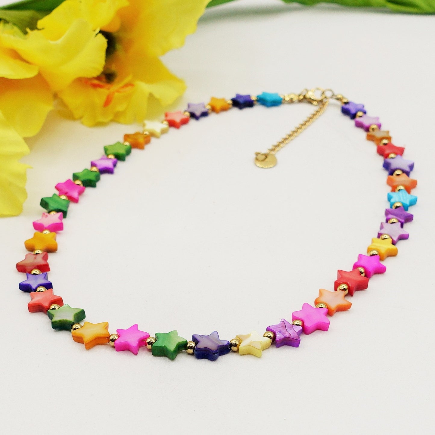 PEACH- ACCIAIO INOSSIDABILE-CHOKER IN MADREPERLA A FORMA DI STELLE