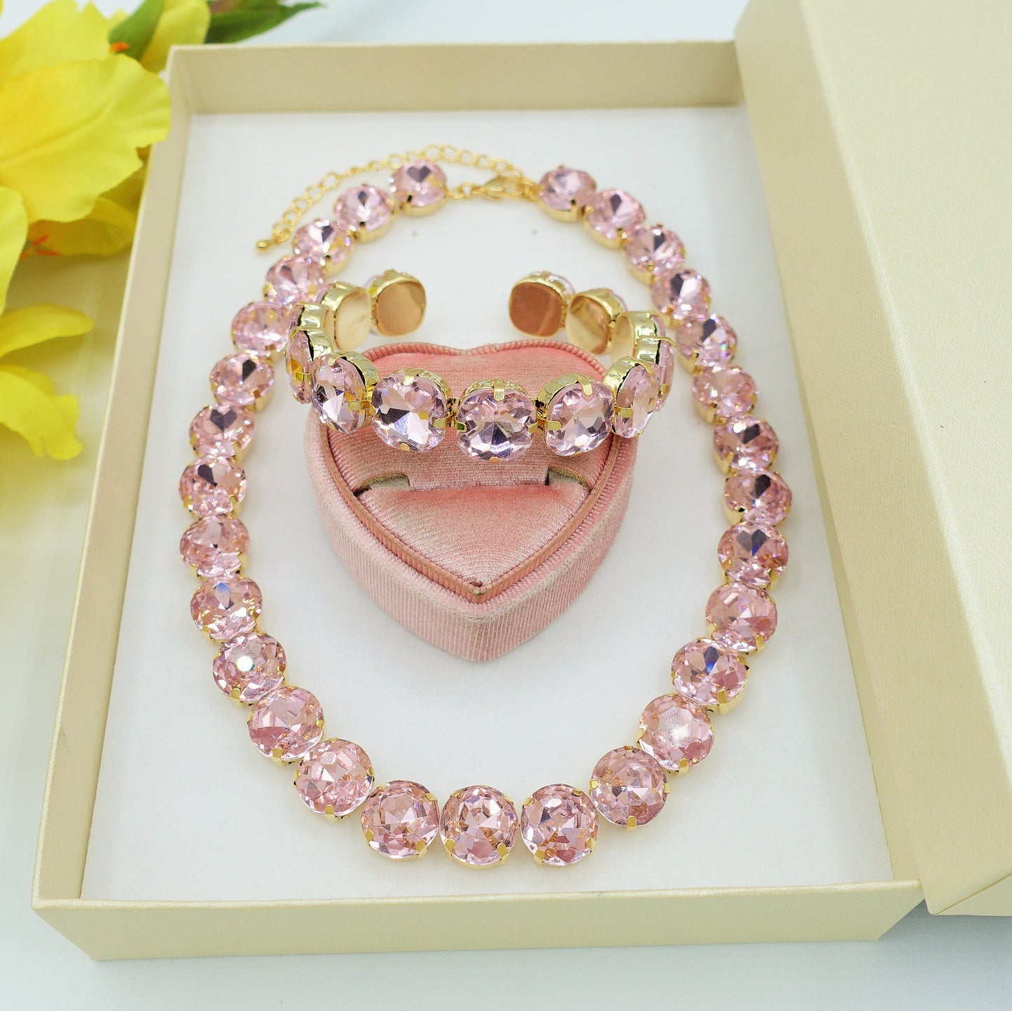 LUCE 2.0 PINK SET - COLLIER E BRACCIALE con pietre sfaccettate