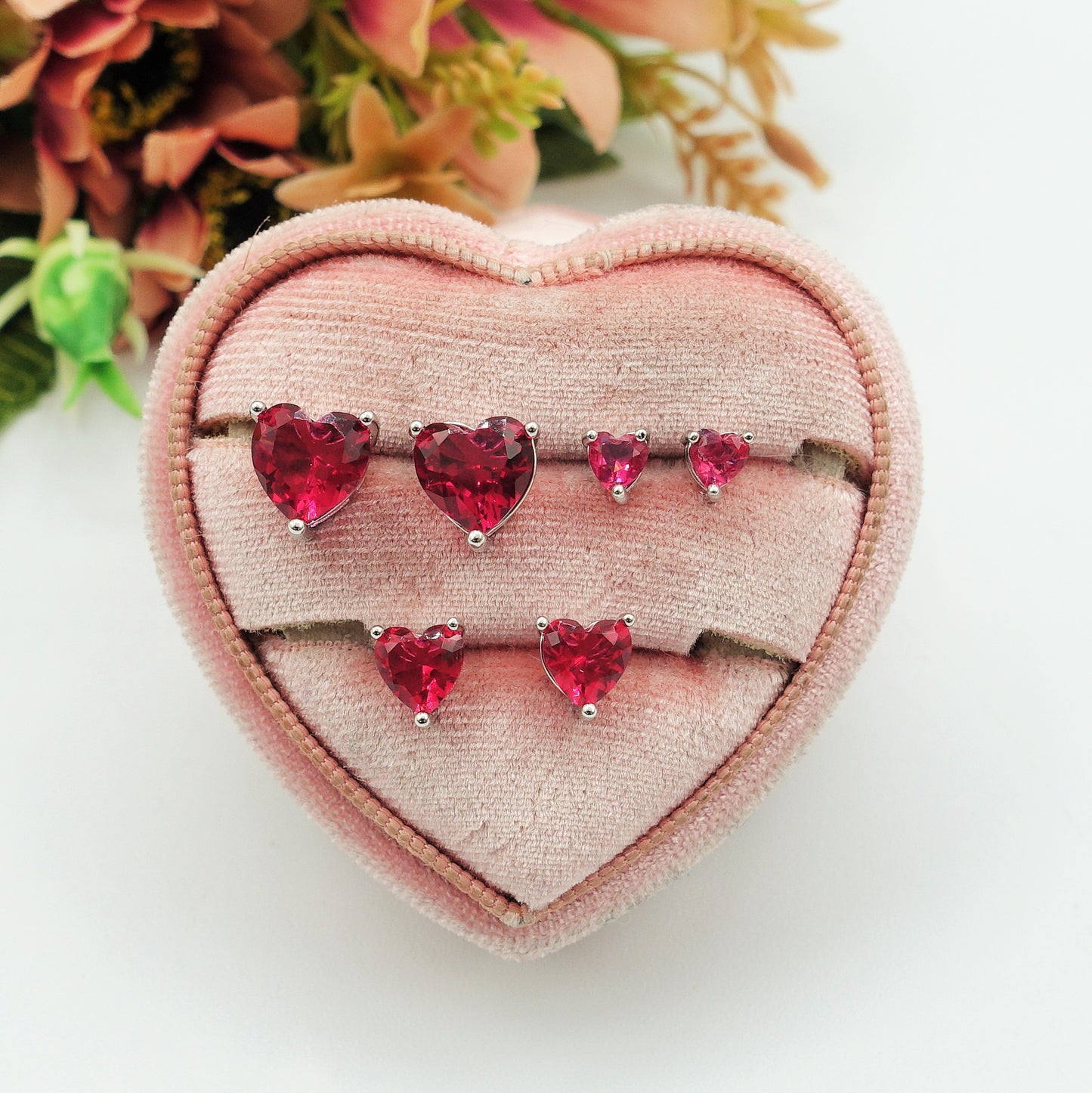 Set 3 Paia-Orecchini punto luce a forma di cuore in Cubic Zirconia-