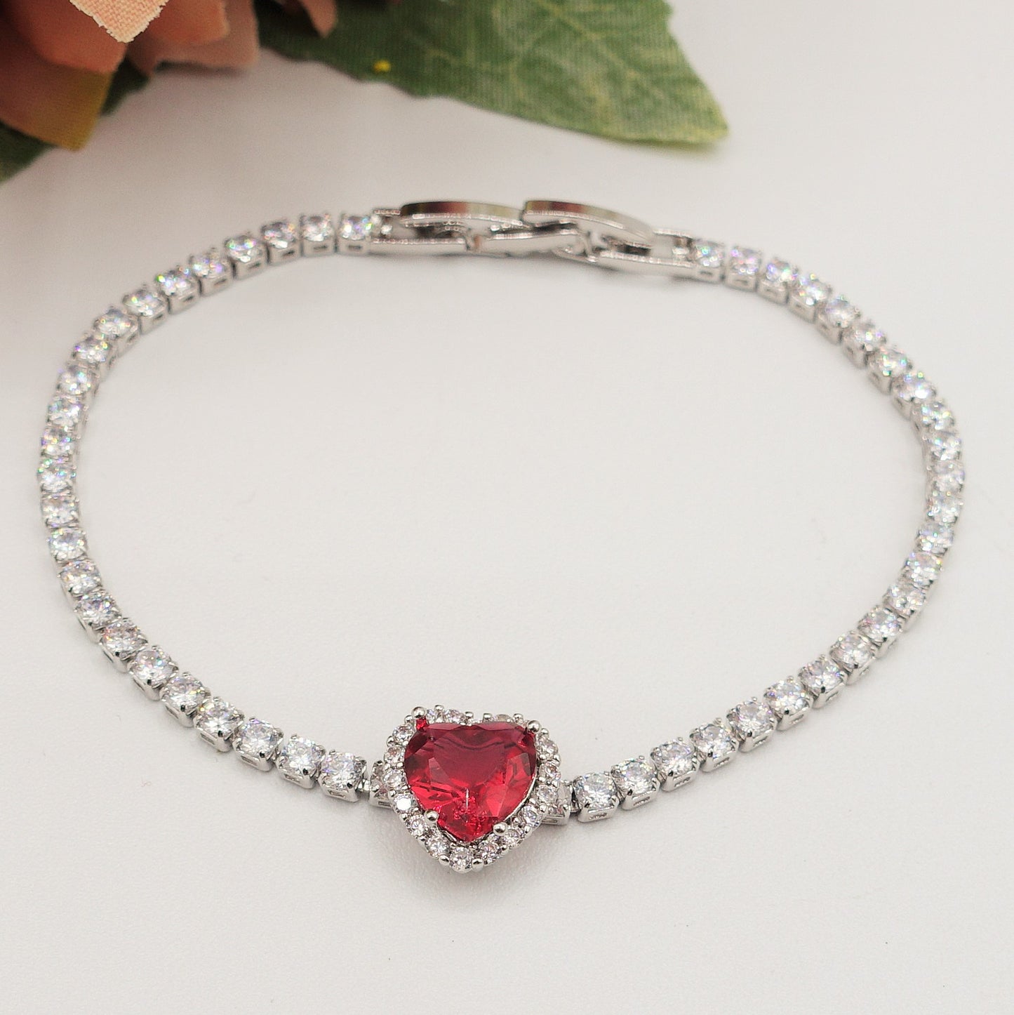 DIANA ~Chunky ~ Bracciale tennis con cuore in Cubic Zirconia