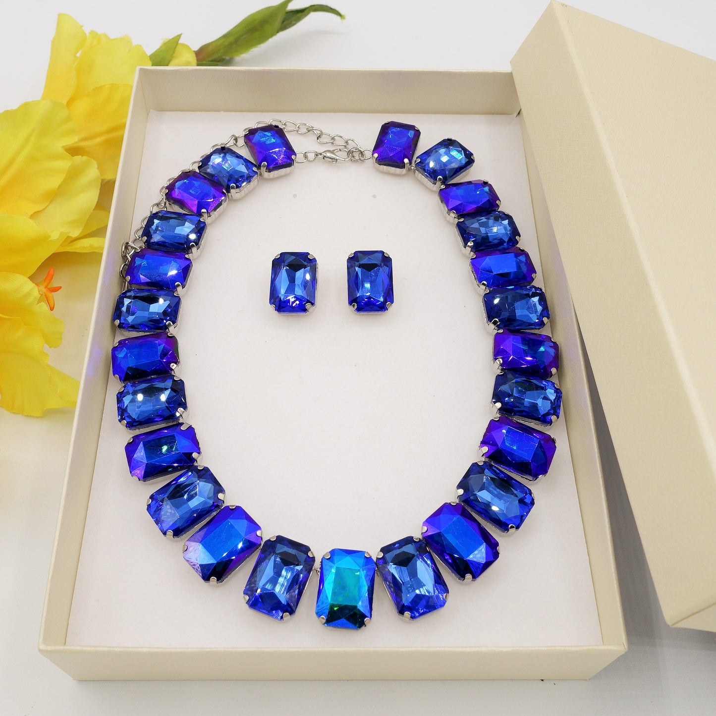 MARGOT Blue SET - COLLIER,BRACCIALE E ORECCHINI con pietre sfaccettate - LUCE COLLECTION