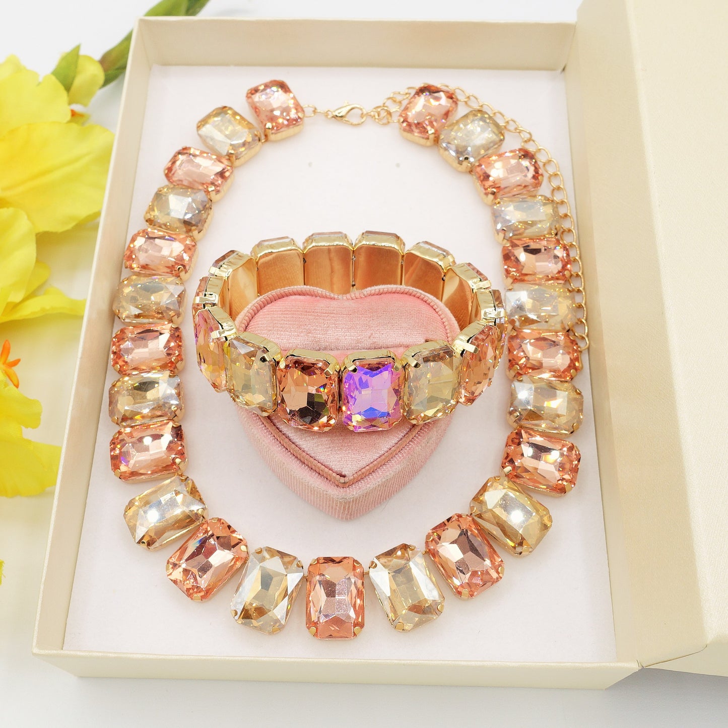 MARGOT Beige SET -Collier orecchini e bracciale con pietre sfaccettate