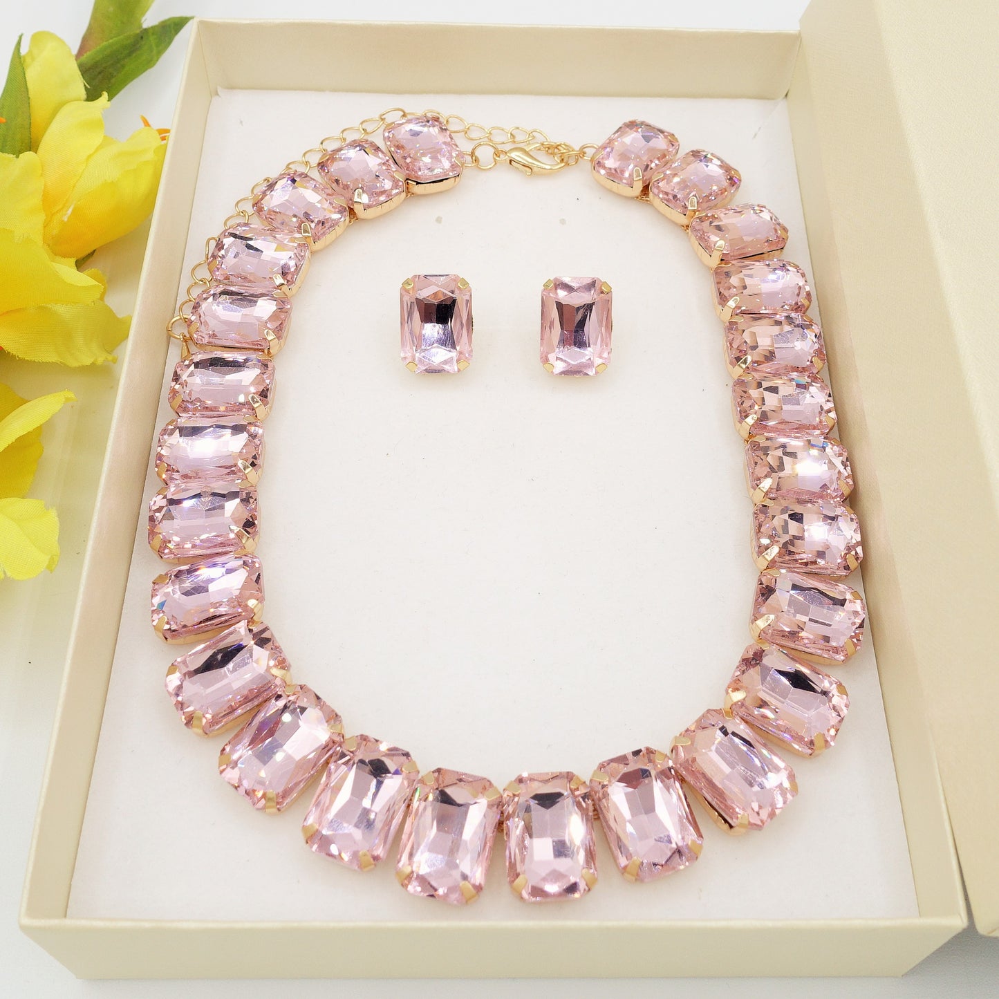 MARGOT SET - PINK SET - Collier orecchini e bracciale con pietre sfaccettate