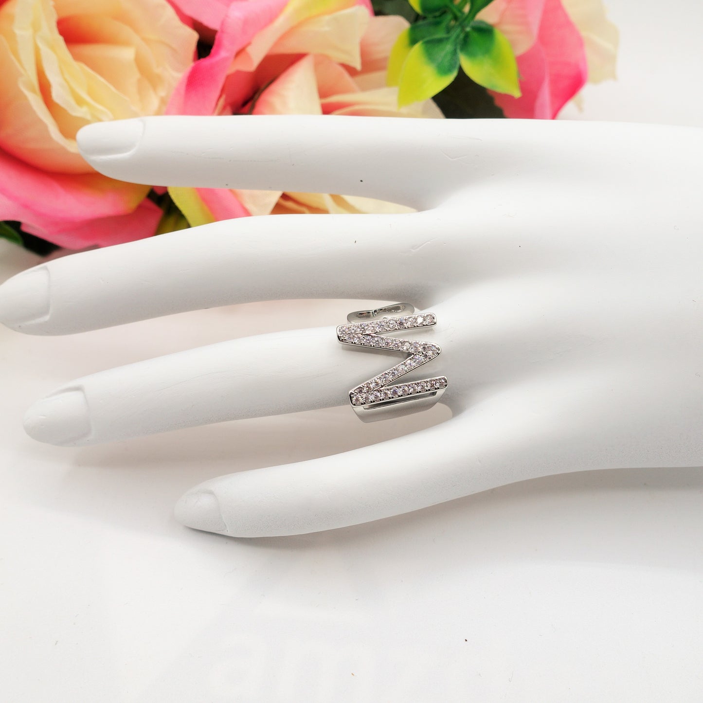 Anello iniziale XL ~ Anello regolabile cuore e cubic zirconia