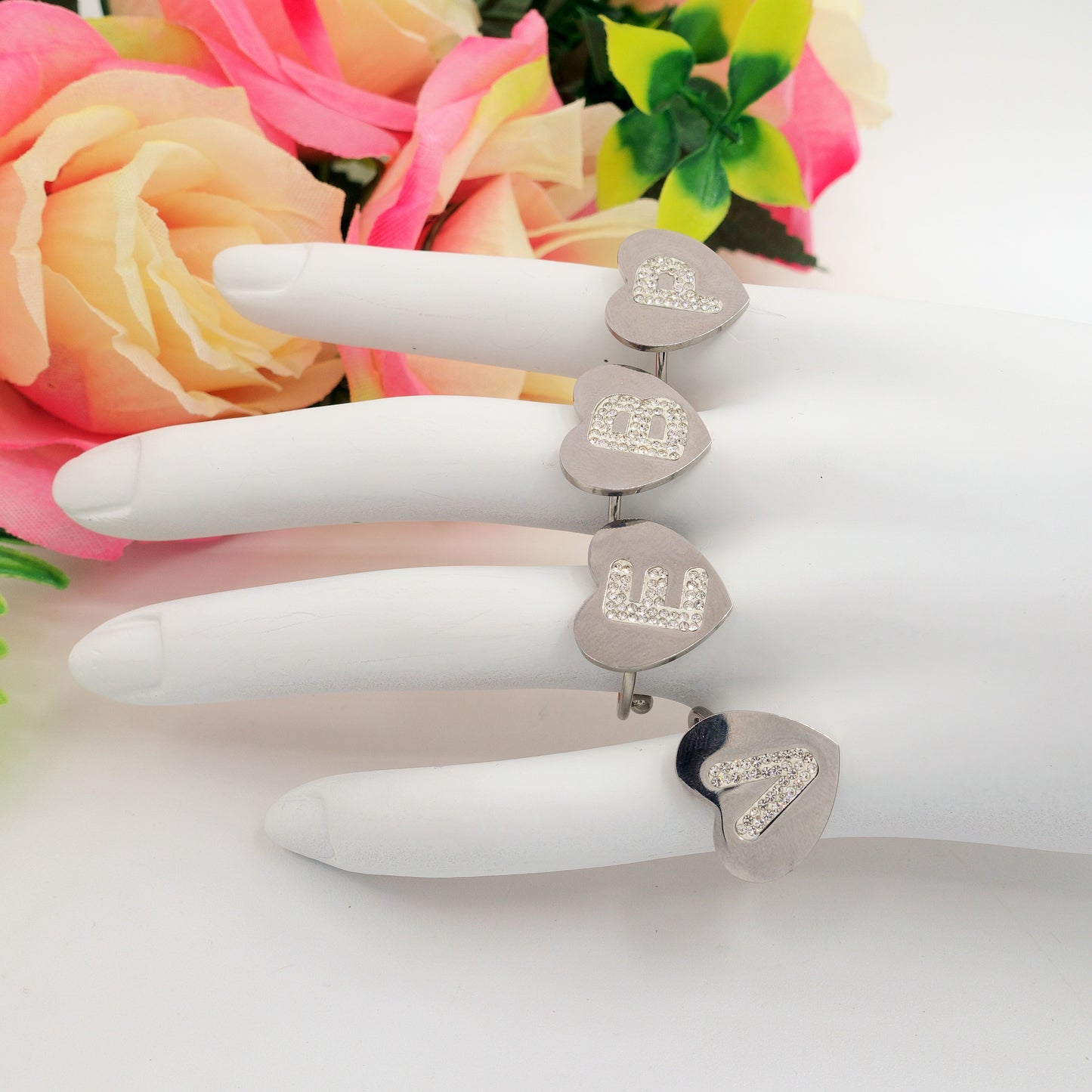 TAMARA ~ Anello INIZIALI in ACCIAIO inossidabile con cubic zirconia