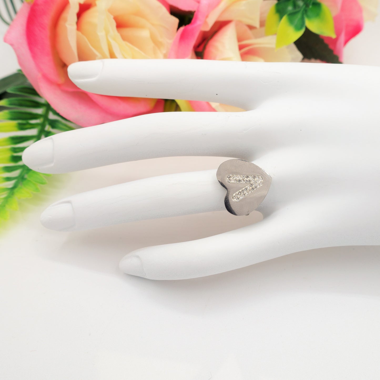 TAMARA ~ Anello INIZIALI in ACCIAIO inossidabile con cubic zirconia