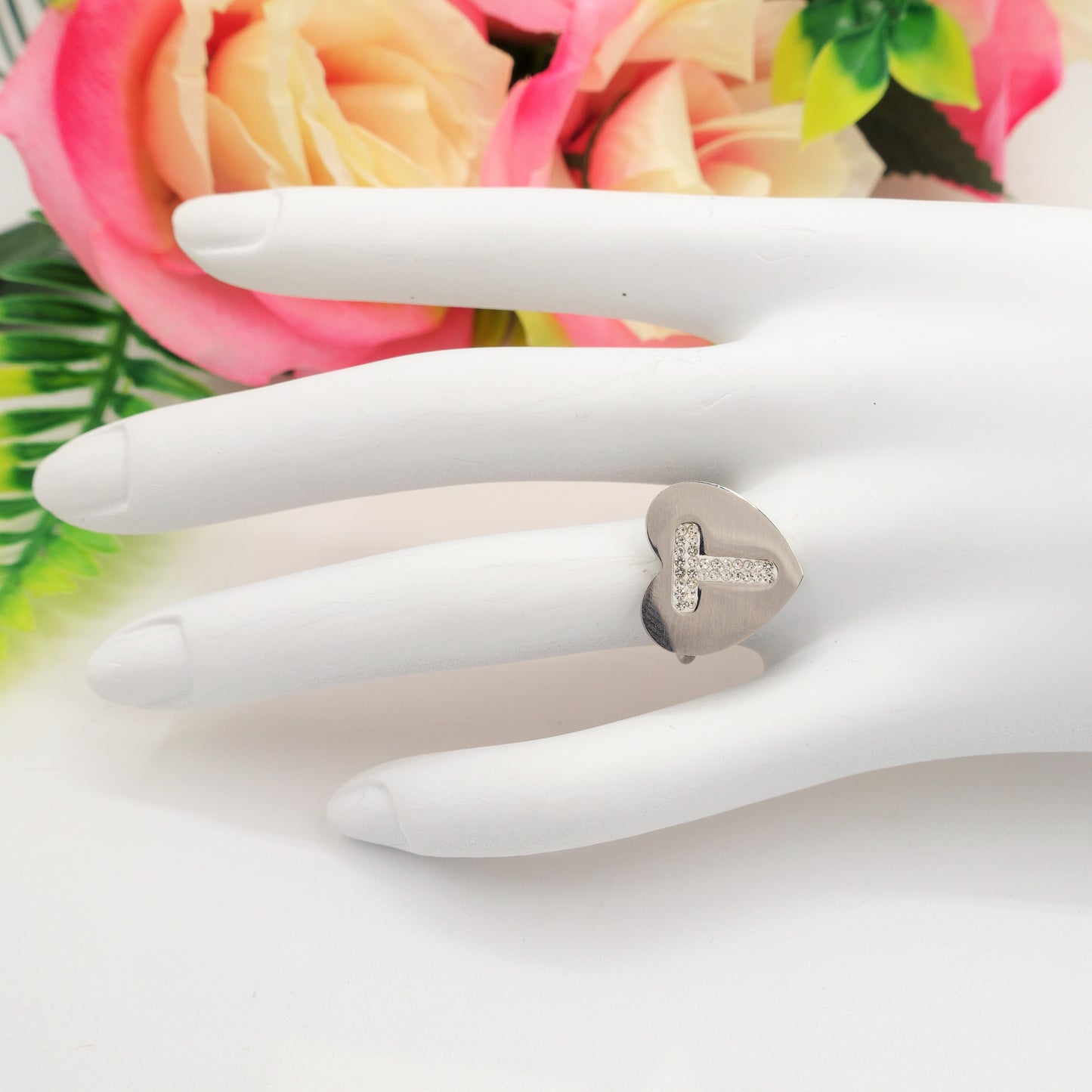 TAMARA ~ Anello INIZIALI in ACCIAIO inossidabile con cubic zirconia