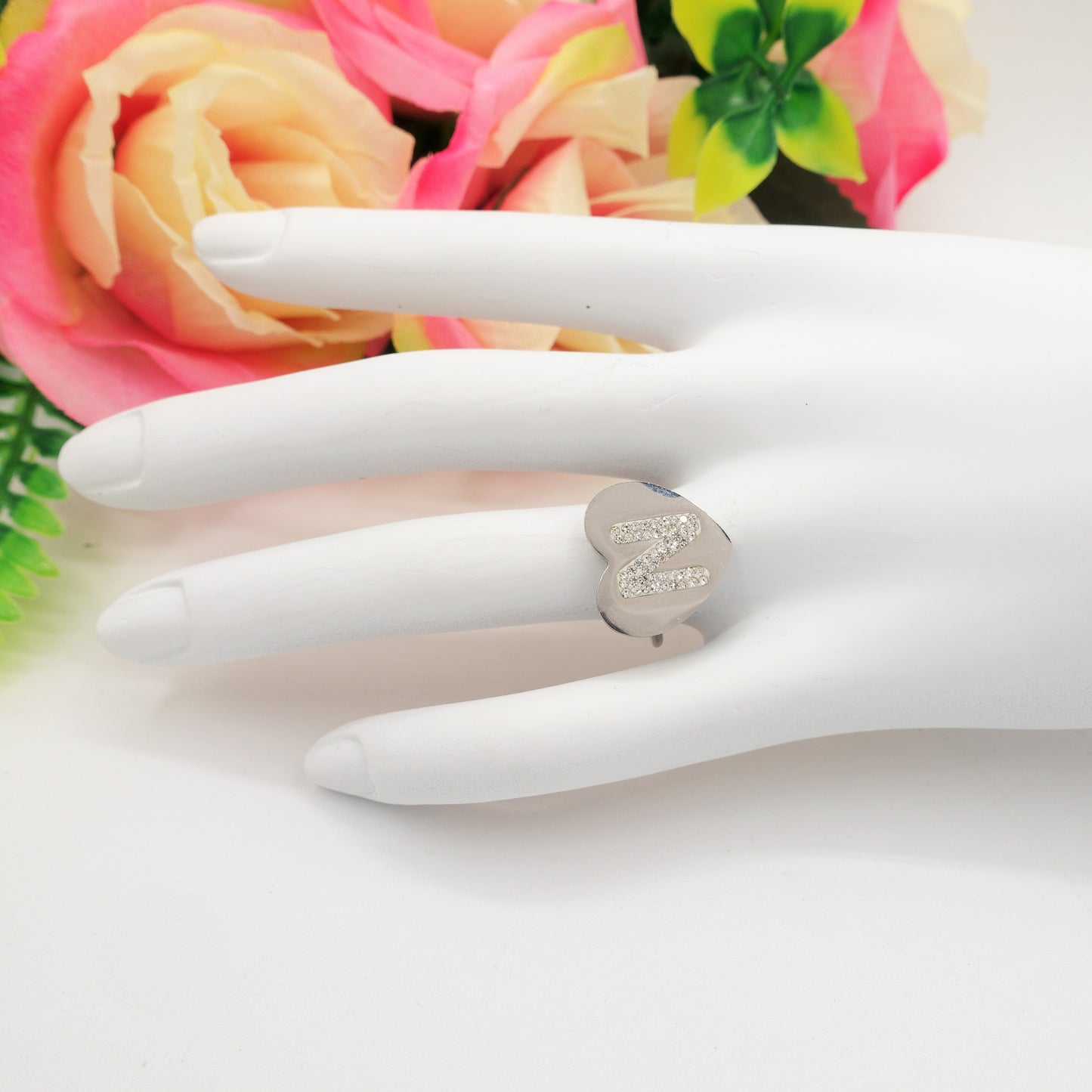 TAMARA ~ Anello INIZIALI in ACCIAIO inossidabile con cubic zirconia