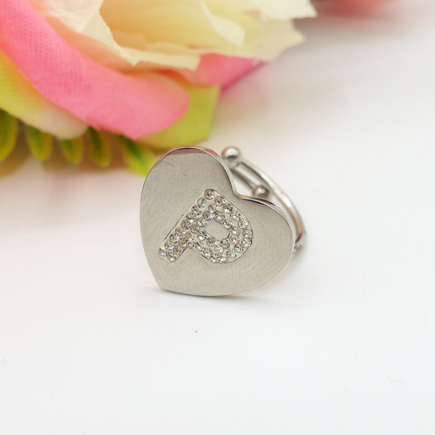 TAMARA ~ Anello INIZIALI in ACCIAIO inossidabile con cubic zirconia
