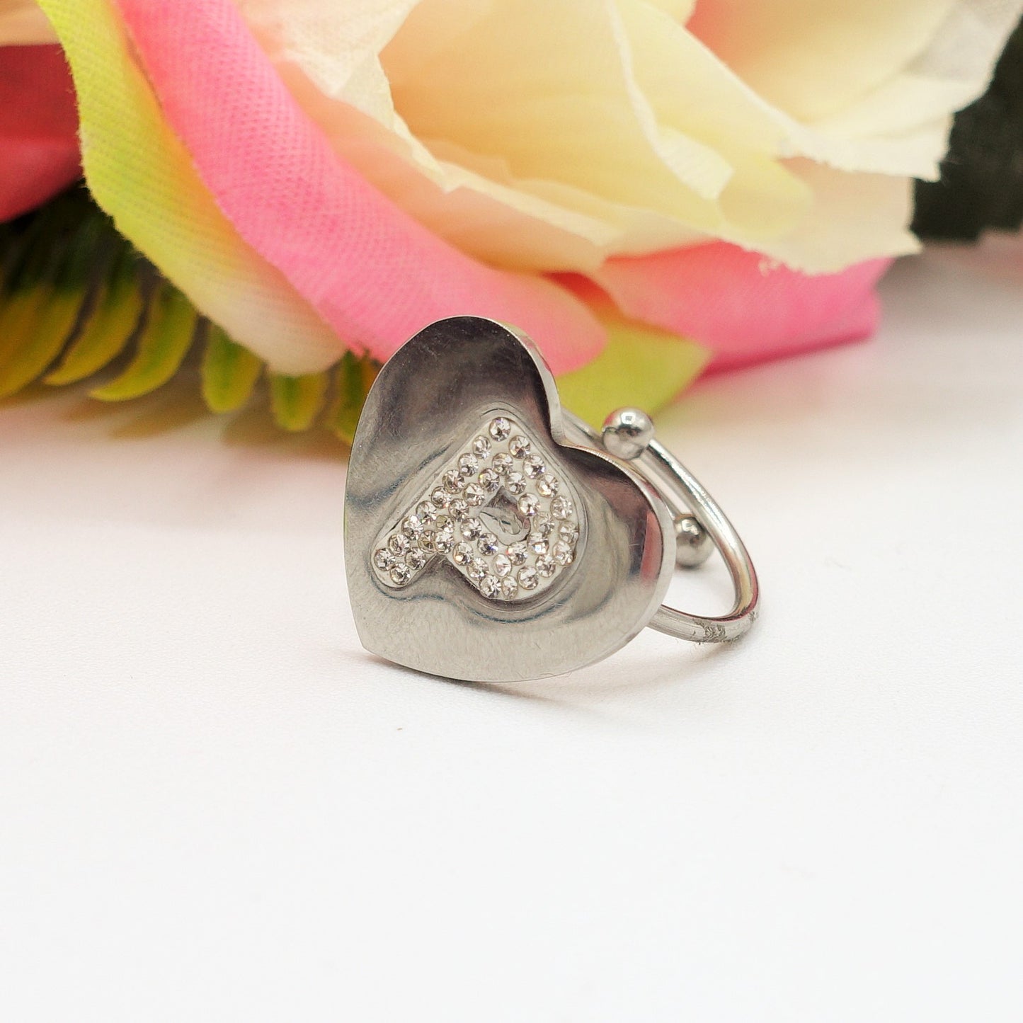 TAMARA ~ Anello INIZIALI in ACCIAIO inossidabile con cubic zirconia