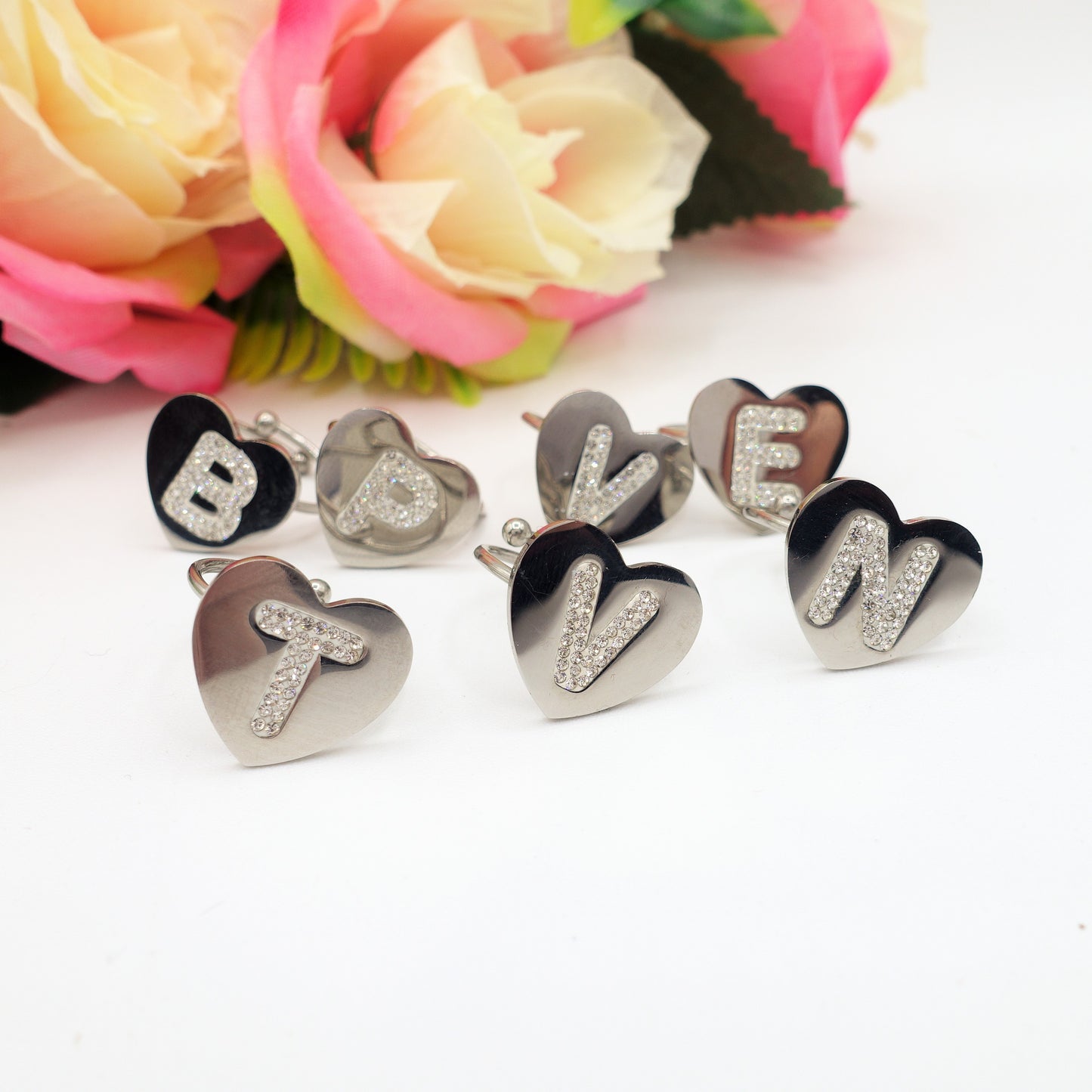 TAMARA ~ Anello INIZIALI in ACCIAIO inossidabile con cubic zirconia