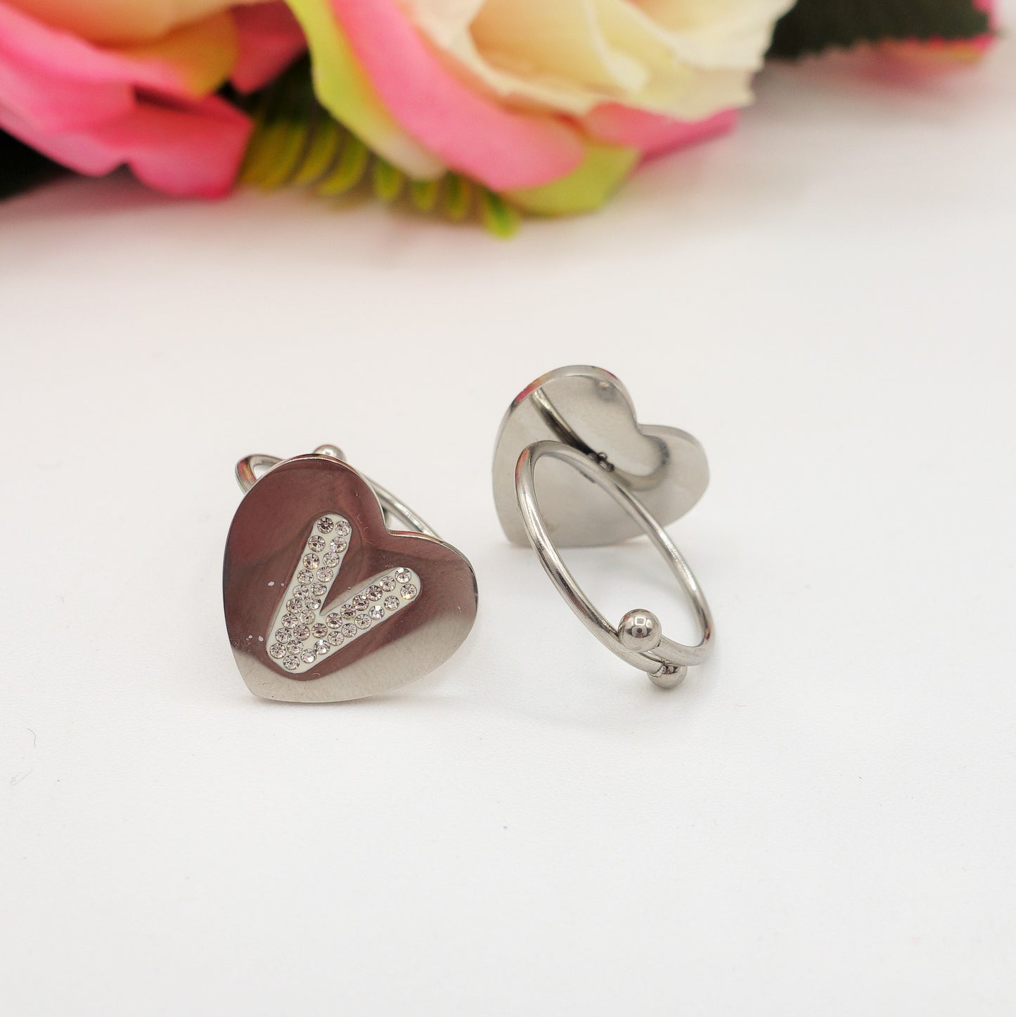 TAMARA ~ Anello INIZIALI in ACCIAIO inossidabile con cubic zirconia
