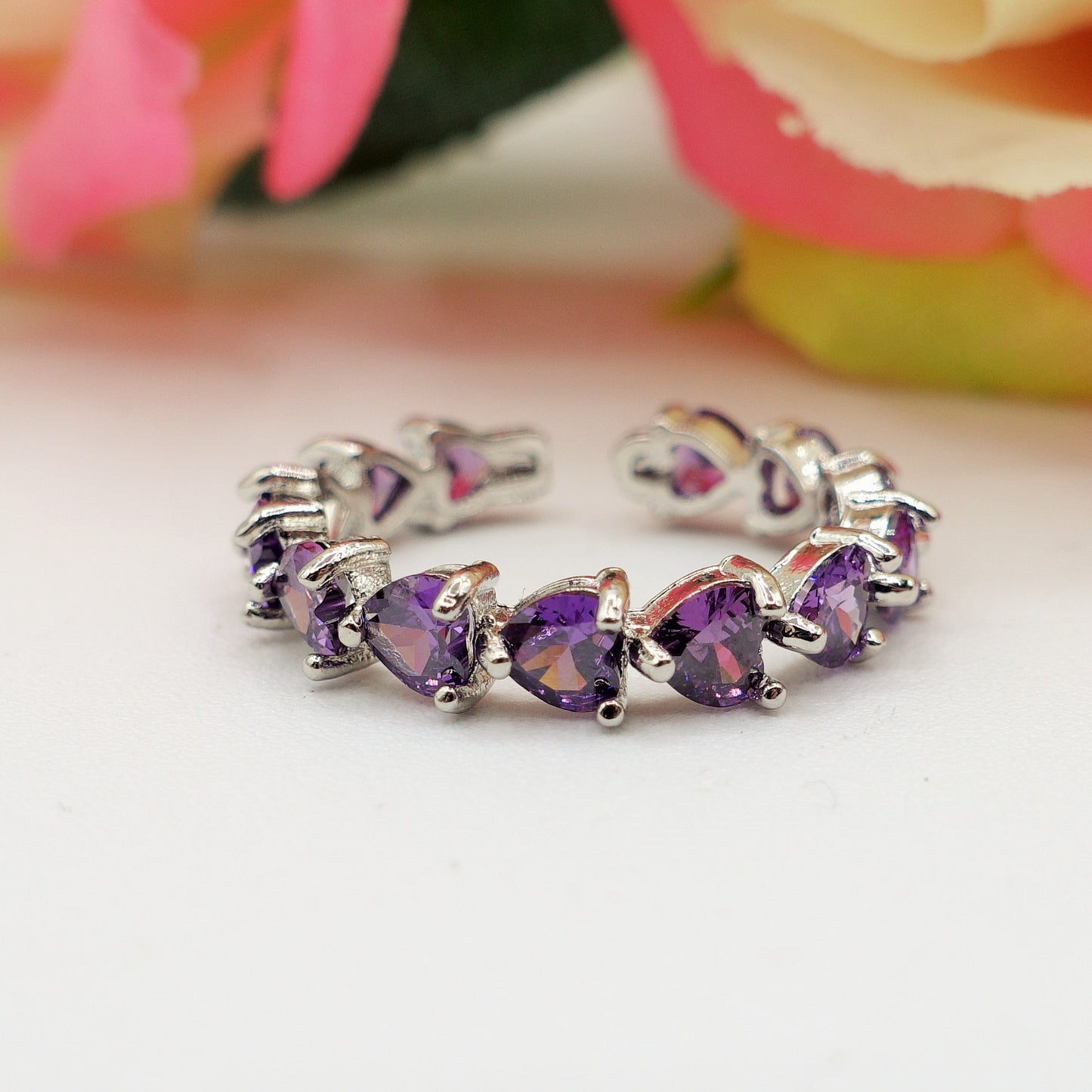 JENNY-Anello regolabile in Cubic Zirconia a forma di Cuore