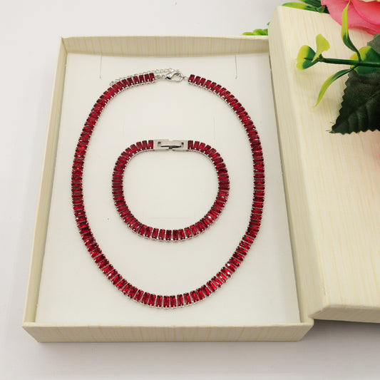 JULIANNE Red set - ACCIAIO INOSSIDABILE- set choker bracciale tennis e anello in cubic zirconia