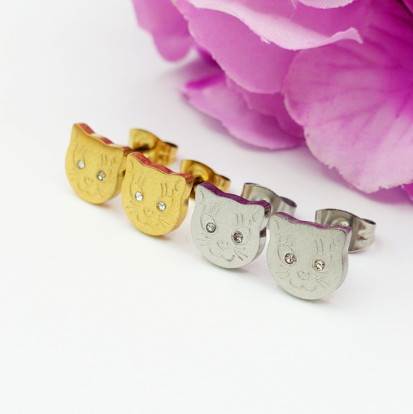 MEOW - ACCIAIO INOSSIDABILE ~ Orecchini bottone a forma gattino