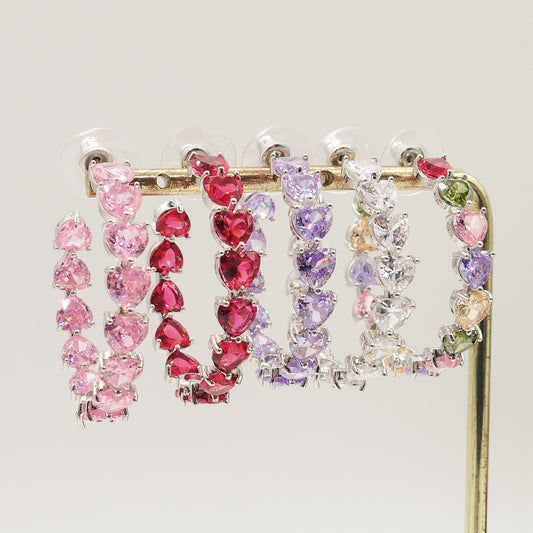CHERIE RAINBOW - Big hoops xl- orecchini a cerchio con cubic zirconia a forma di cuore