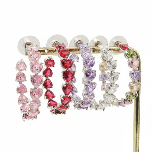 CHERIE RAINBOW - Big hoops xl- orecchini a cerchio con cubic zirconia a forma di cuore