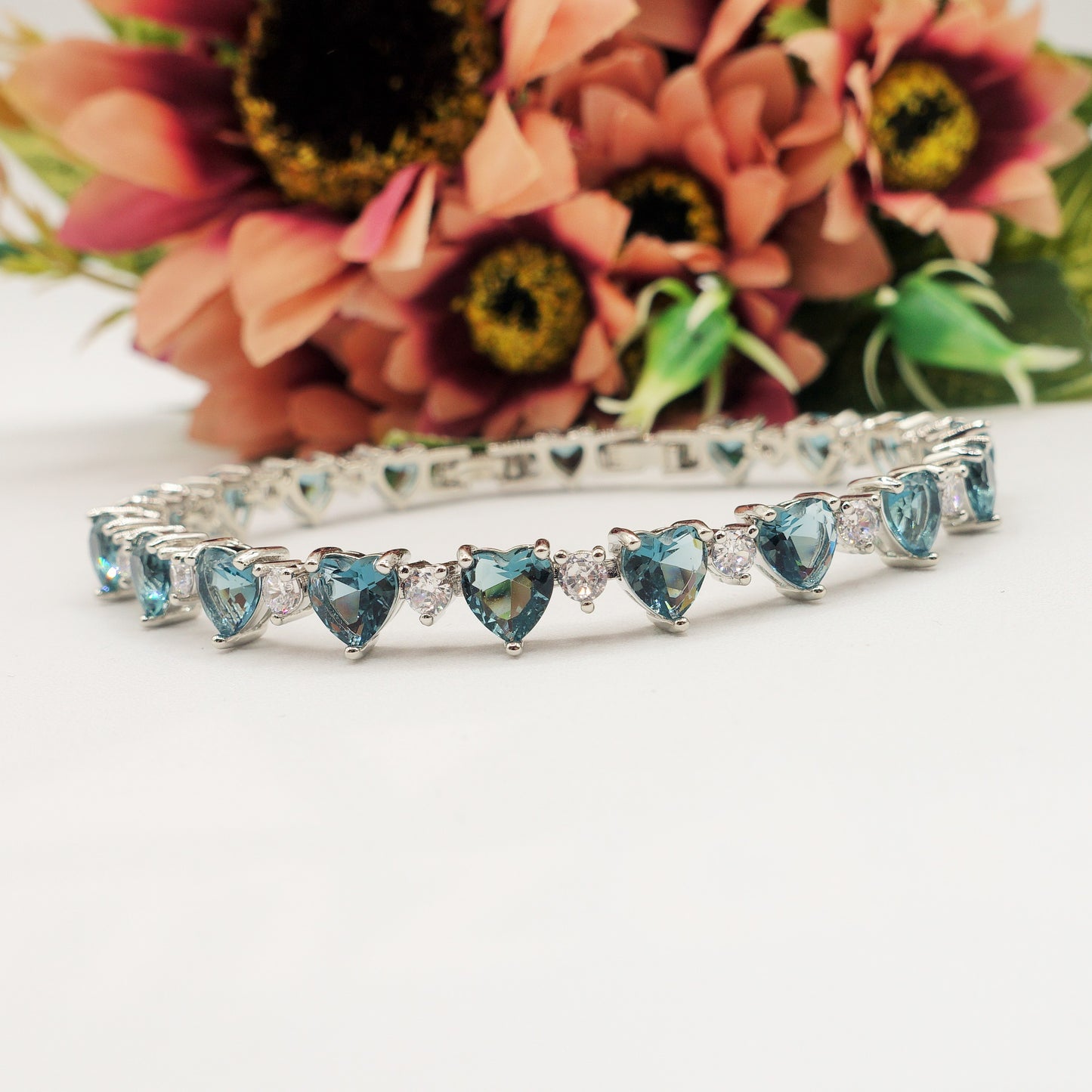 CHERIE - bracciale tennis con cubic zirconia a forma di cuori alternati