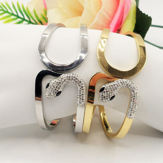 MAGNESIA ~ Acciaio Inossidabile - Bracciale doppio a serpente con cubic zirconia