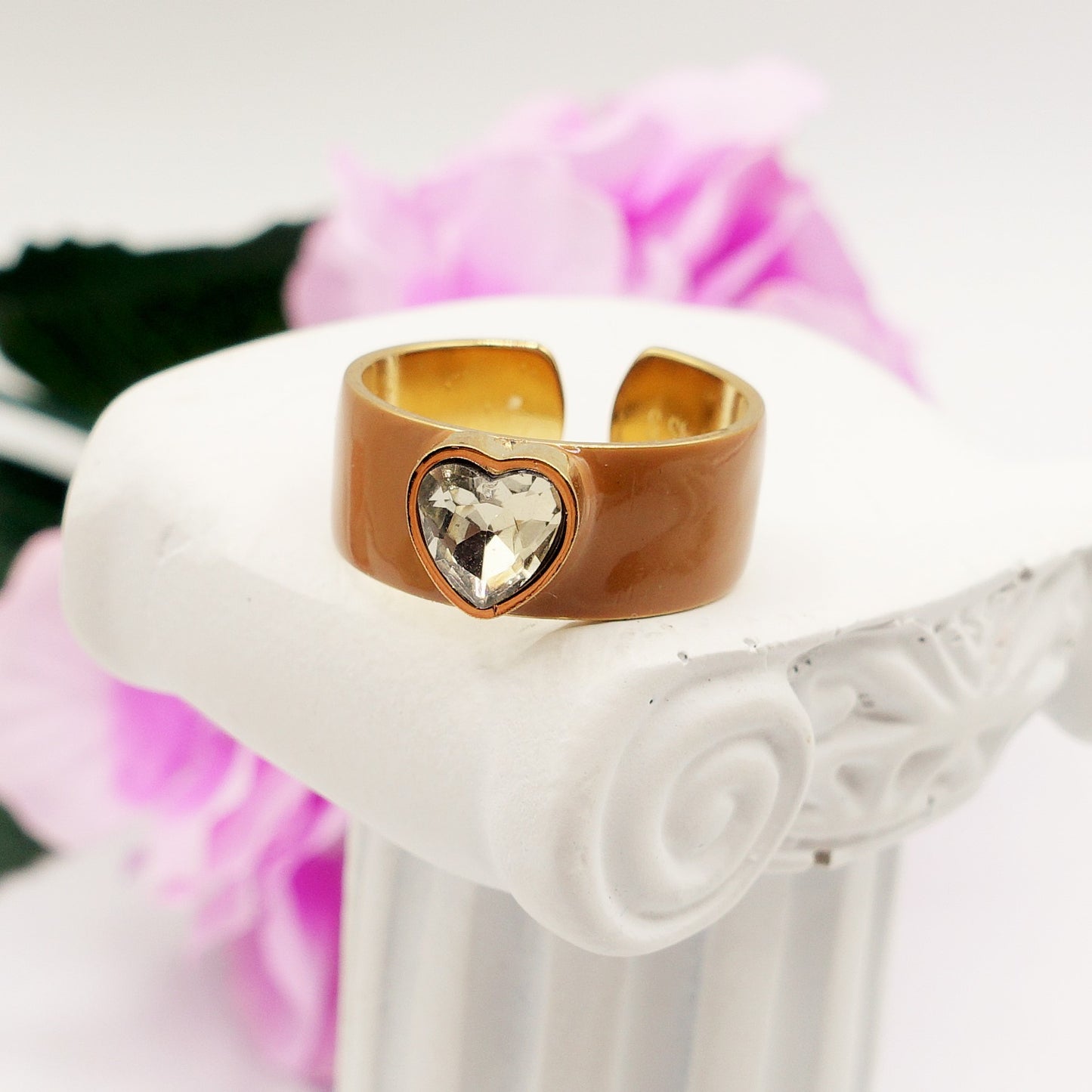 BELLE ~anello regolabile in ACCIAIO INOSSIDABILE con zircone a cuore