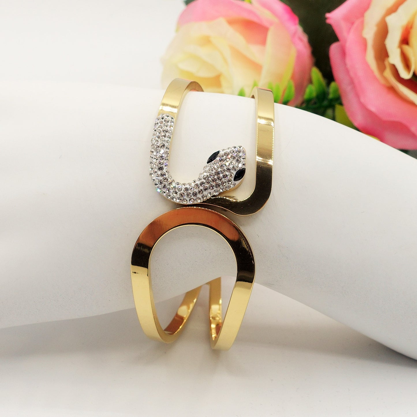 MAGNESIA ~ Acciaio Inossidabile - Bracciale doppio a serpente con cubic zirconia