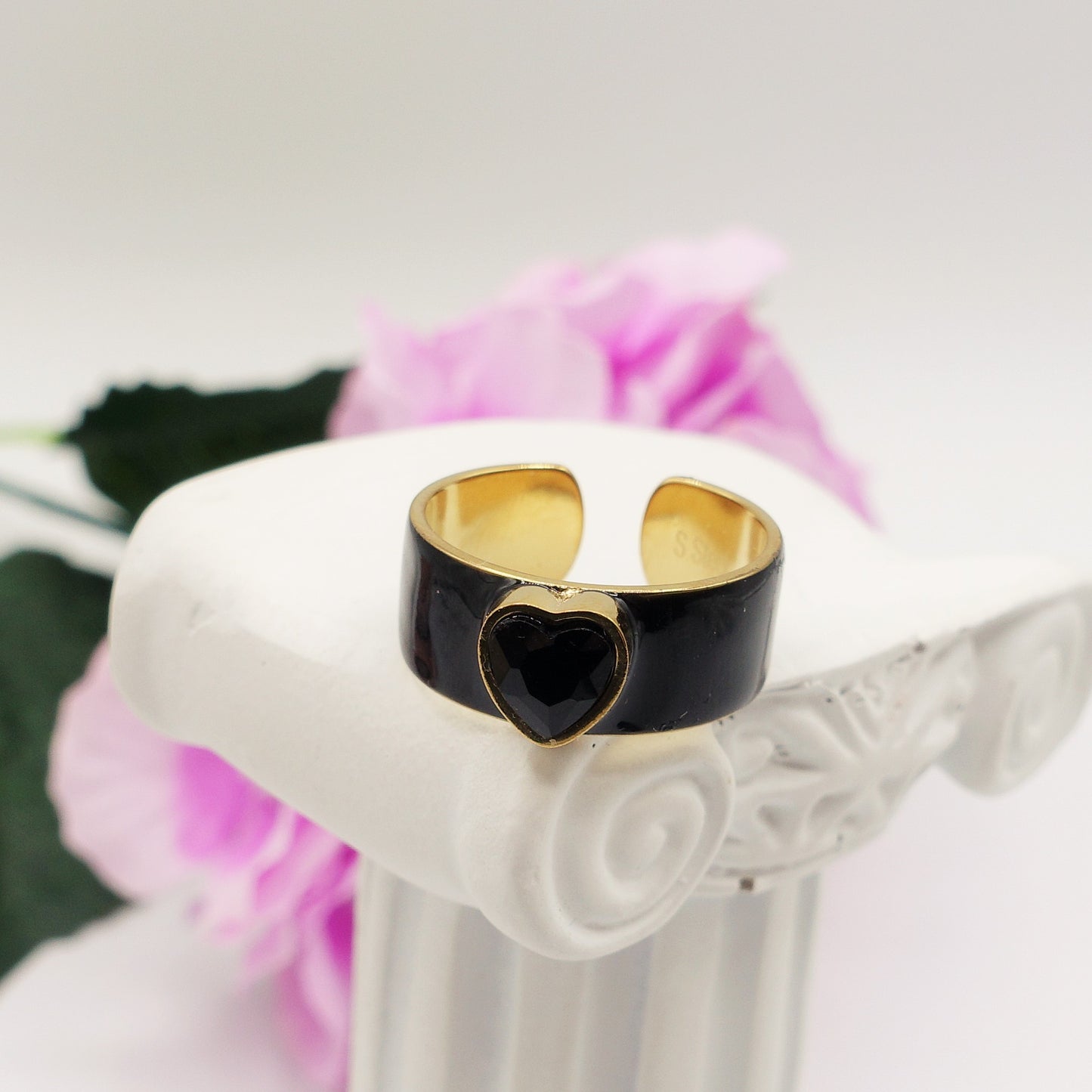 BELLE ~anello regolabile in ACCIAIO INOSSIDABILE con zircone a cuore