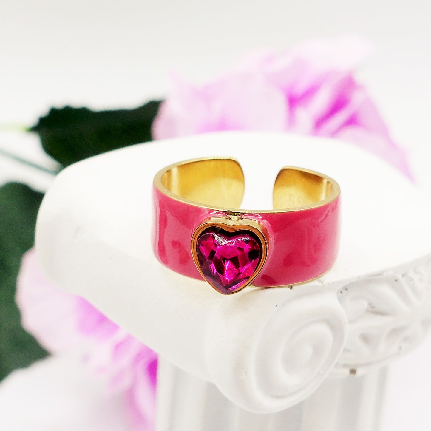 BELLE ~anello regolabile in ACCIAIO INOSSIDABILE con zircone a cuore